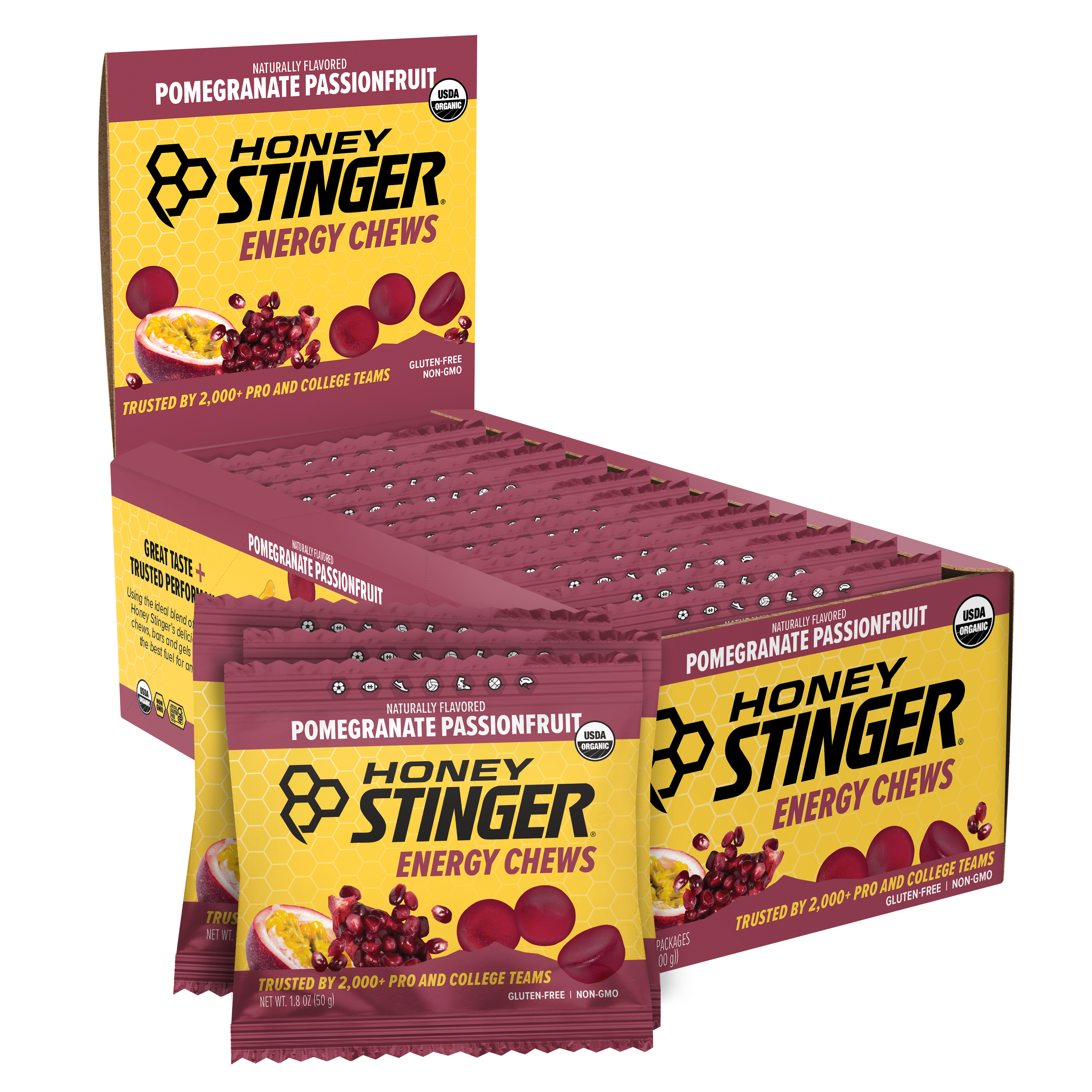 Honey Stinger Organic Energy Chews Pomegranate Passionfruit 8 innerpacks per case 21.6 oz