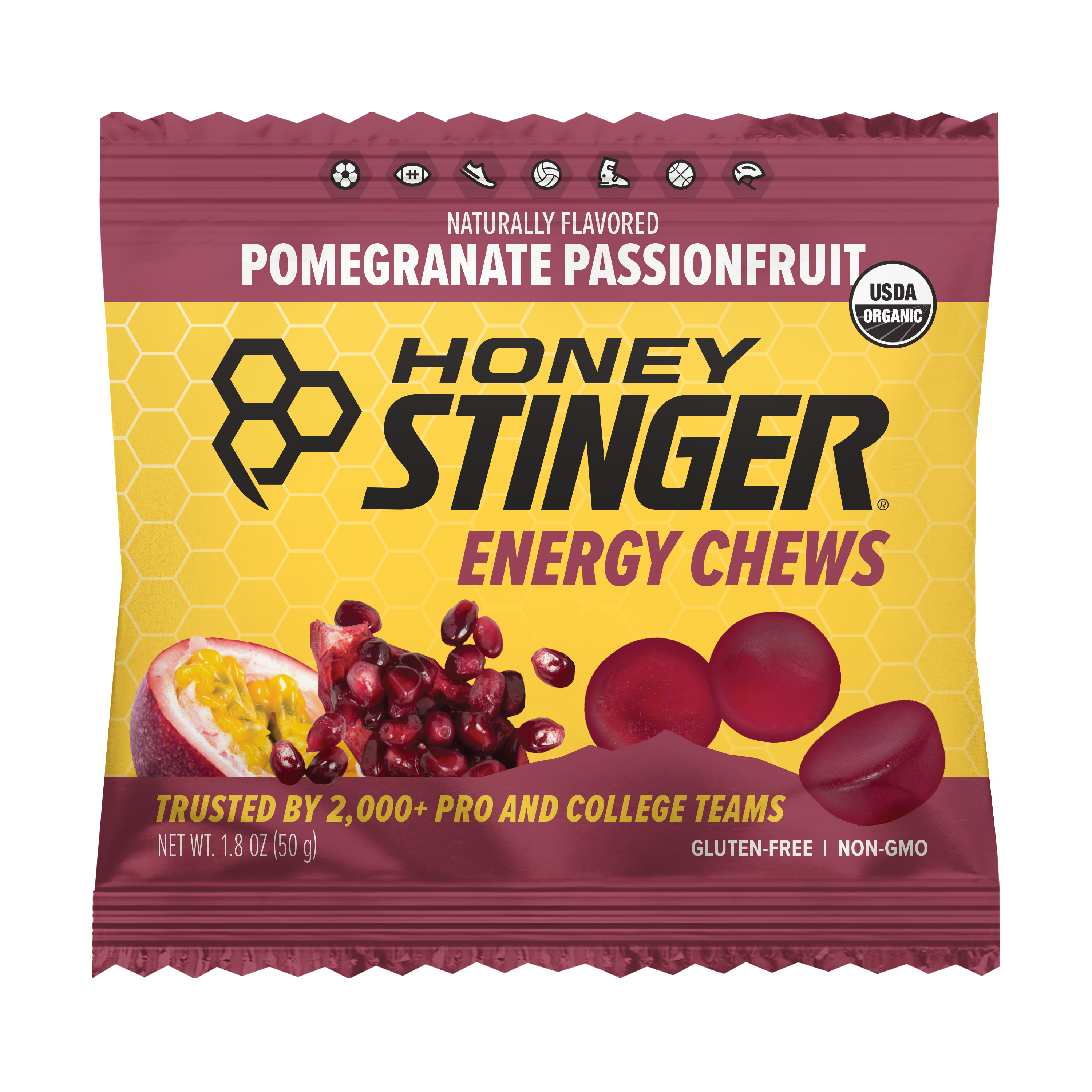 Honey Stinger Organic Energy Chews Pomegranate Passionfruit 8 innerpacks per case 21.6 oz
