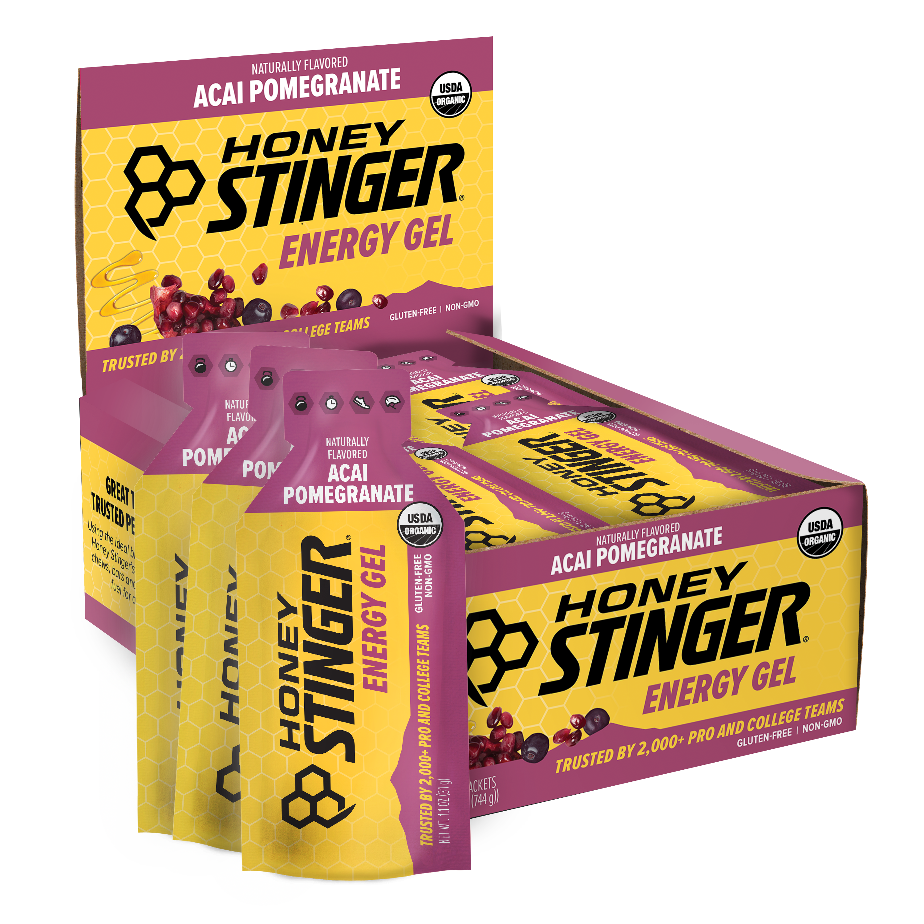 Honey Stinger Organic Energy Gel Acai Pomegranate 8 innerpacks per case 26.4 oz