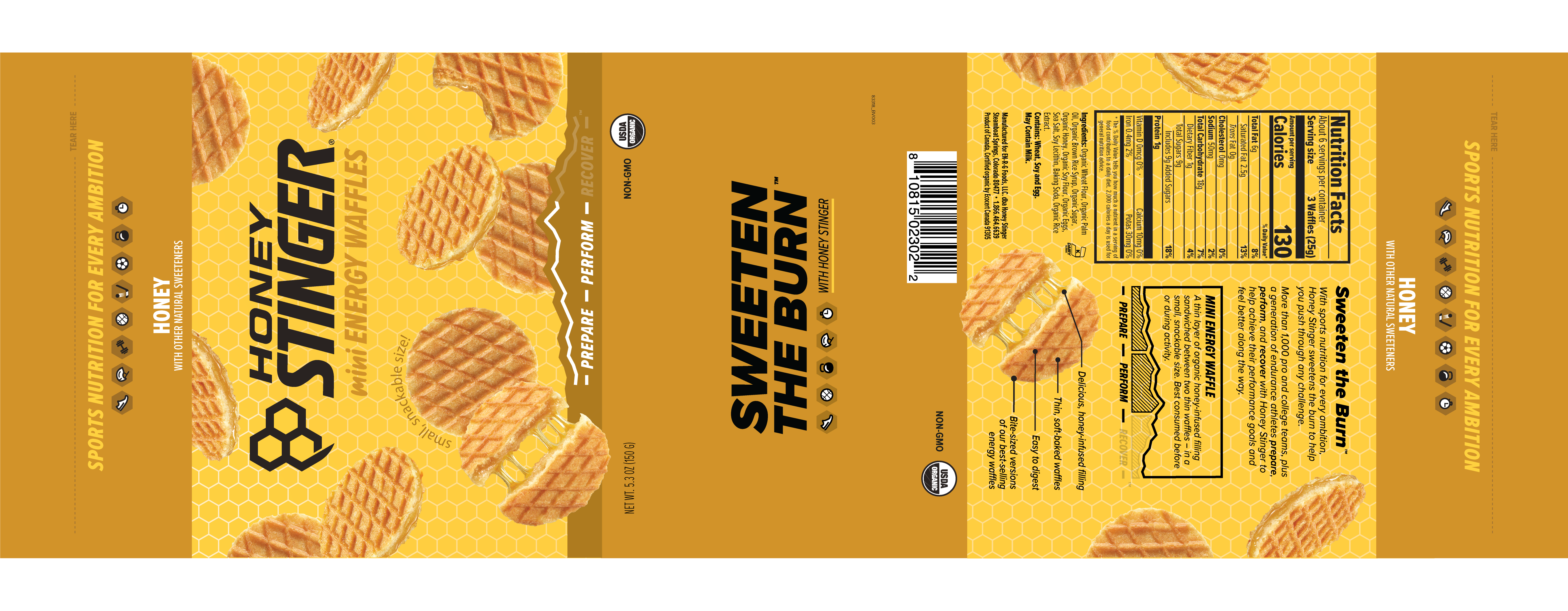 Honey Stinger Mini Waffle Honey 5 units per case 5.3 oz Product Label