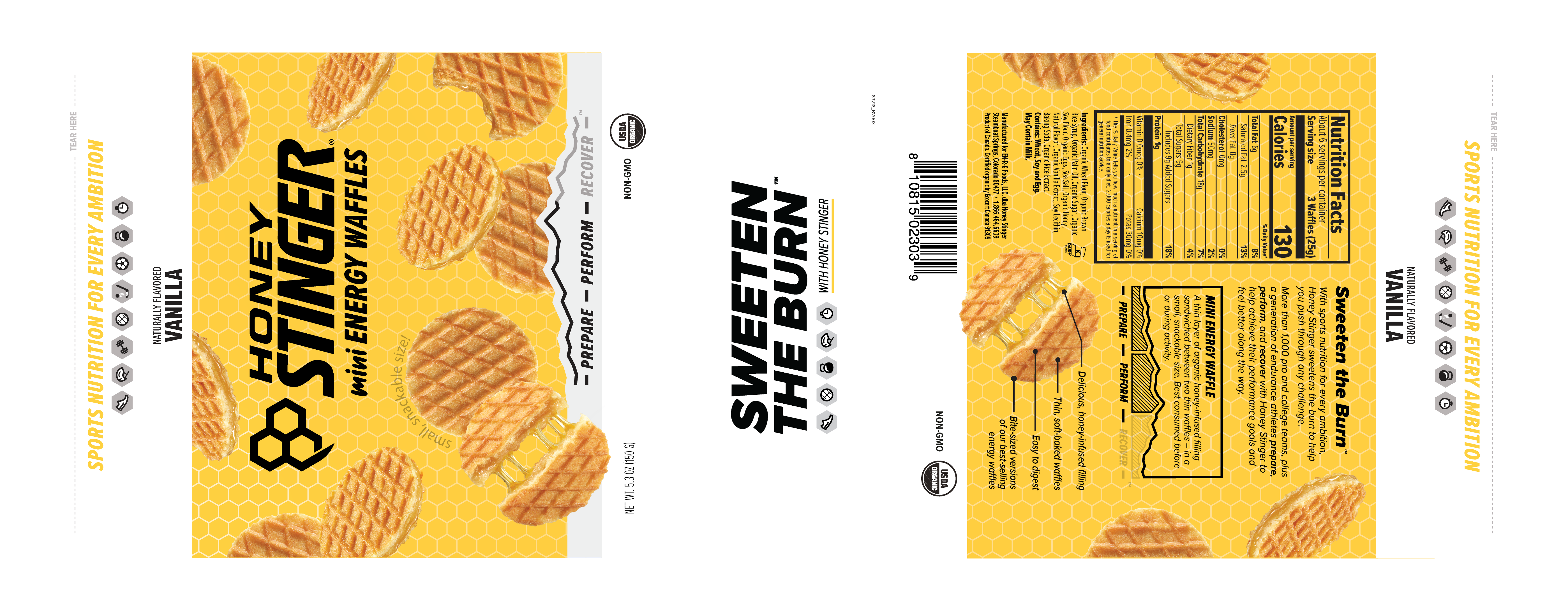 Honey Stinger Mini Waffle Vanilla 5 units per case 5.3 oz Product Label