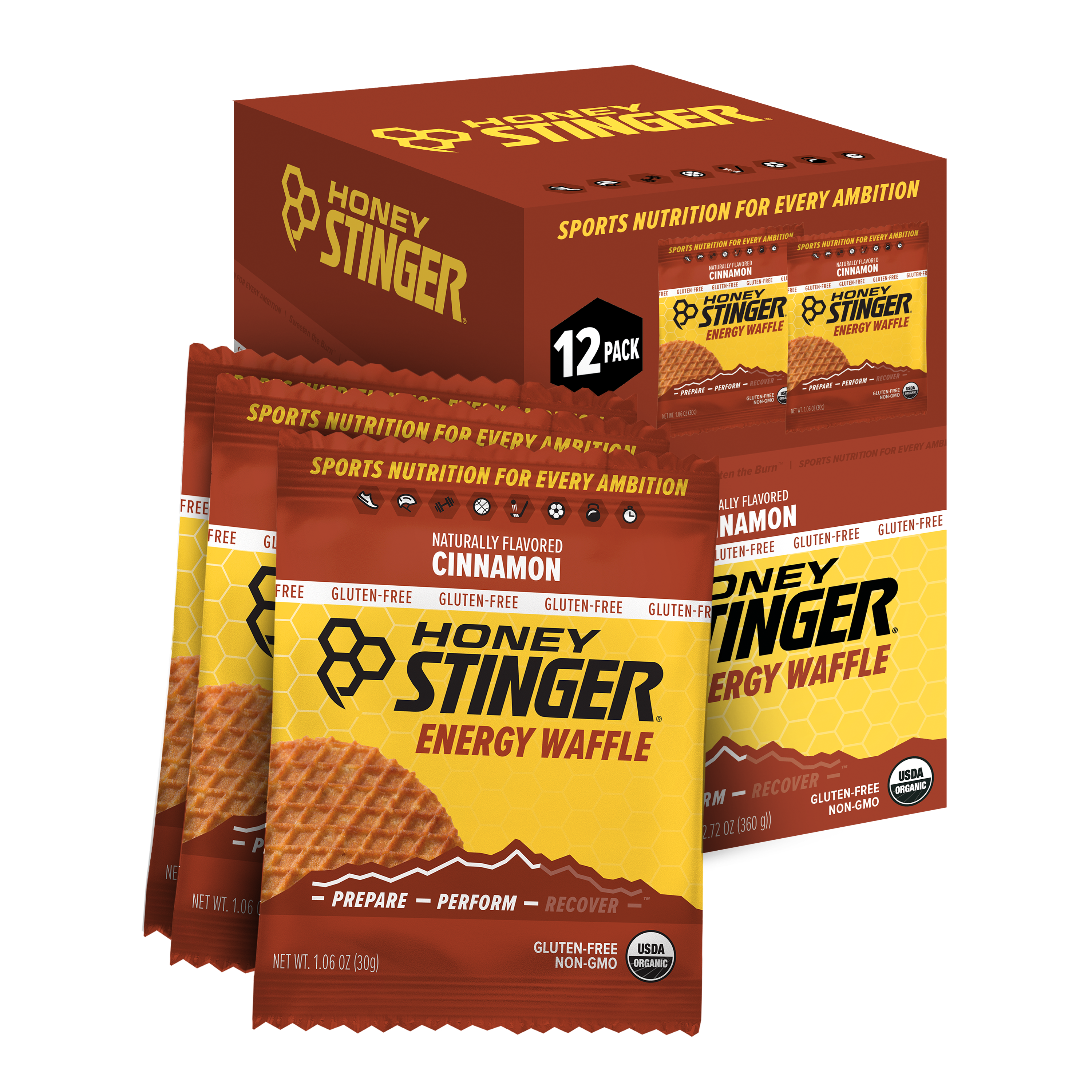 Honey Stinger Gluten Free Organic Waffle Cinnamon 8 innerpacks per case 1.1 oz