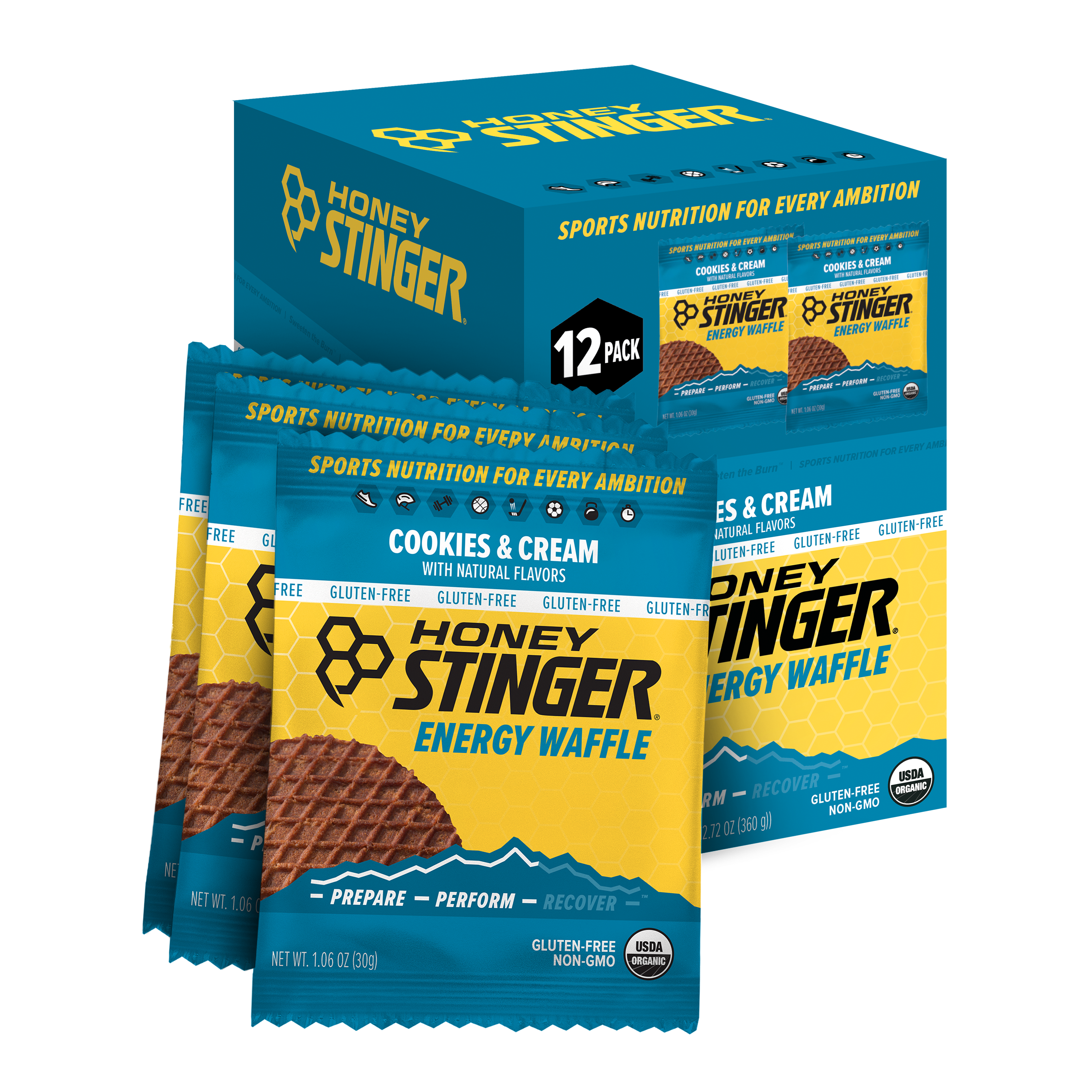 Honey Stinger Gluten Free Waffle Cookies & Cream 8 innerpacks per case 1.1 oz