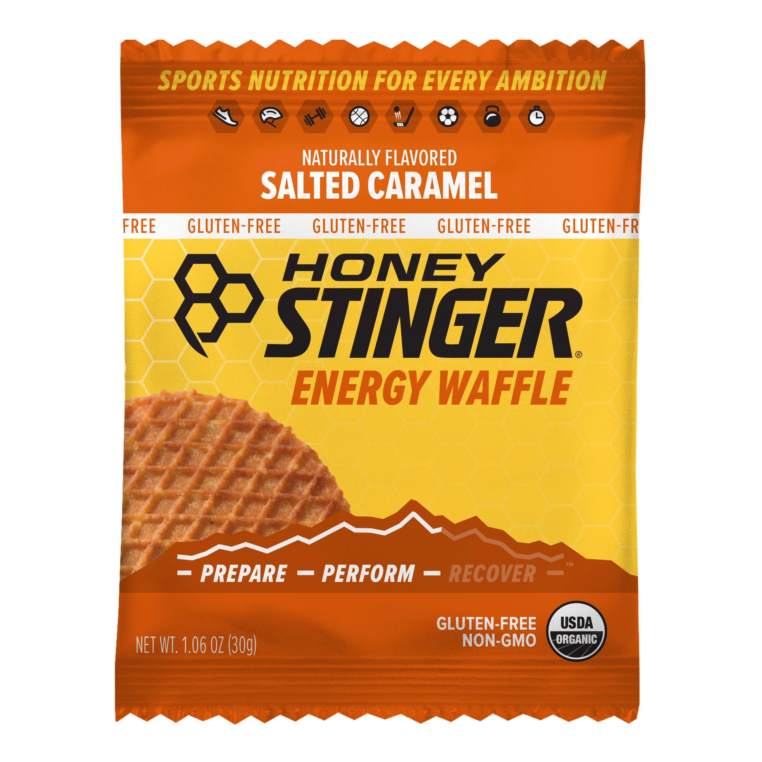 Honey Stinger Gluten-Free Waffle Caddy Salted Caramel 8 innerpacks per case 1.1 oz
