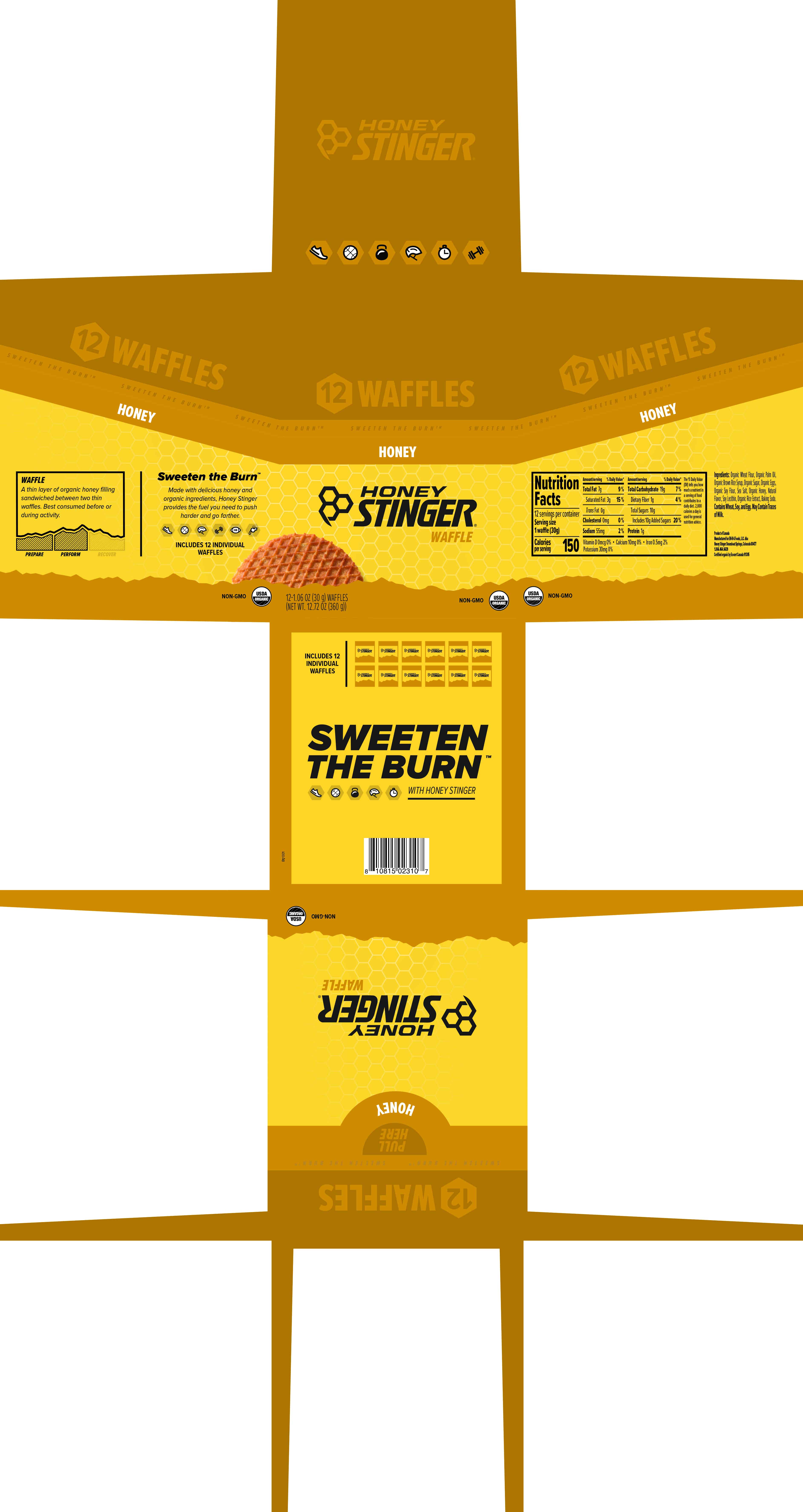 Honey Stinger Waffle Caddy Honey 8 innerpacks per case 12.8 oz Product Label