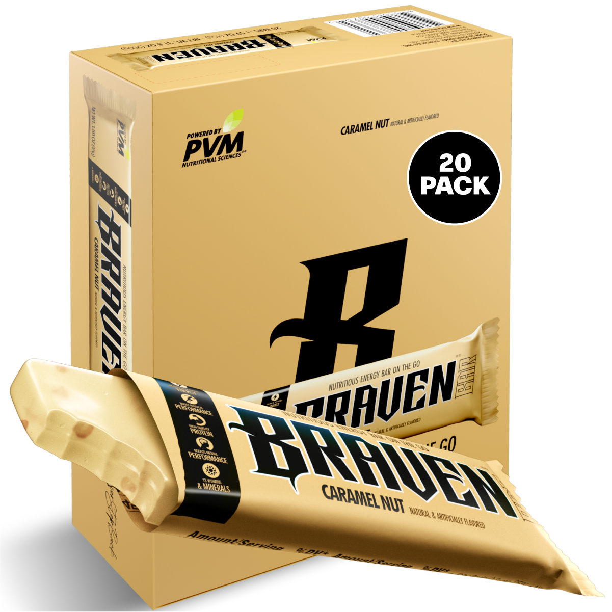 Braven Bar Caramel Nut Energy Bars 12 innerpacks per case 1.6 oz