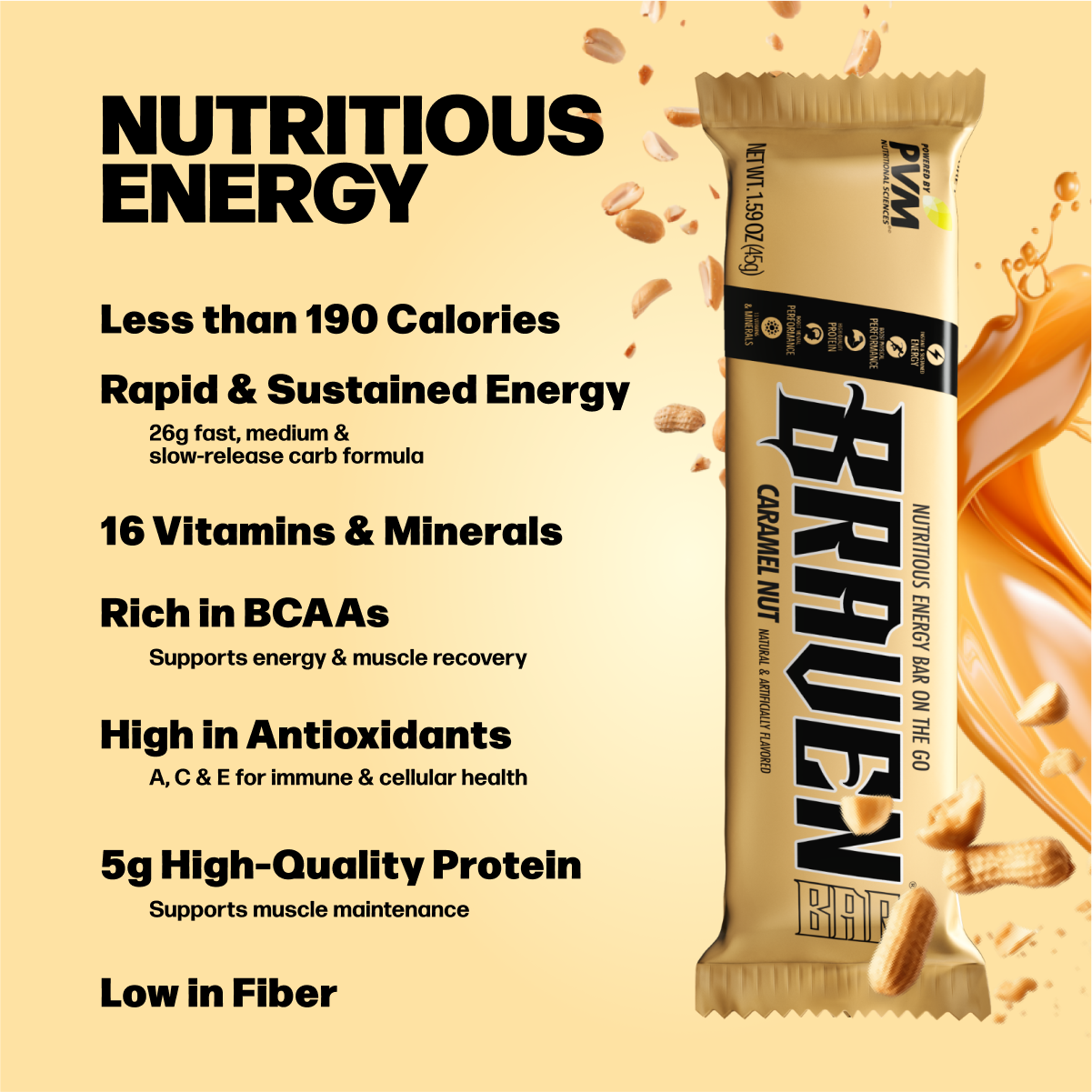 Braven Bar Caramel Nut Energy Bars 12 innerpacks per case 1.6 oz Product Label