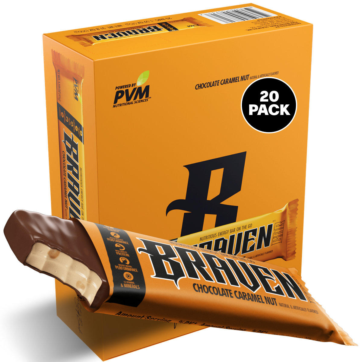 Braven Bar Chocolate Caramel Nut Energy Bars 12 innerpacks per case 1.6 oz