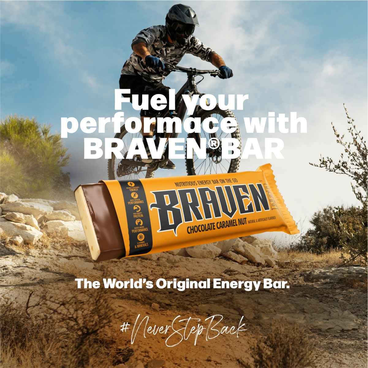 Braven Bar Chocolate Caramel Nut Energy Bars 12 innerpacks per case 1.6 oz