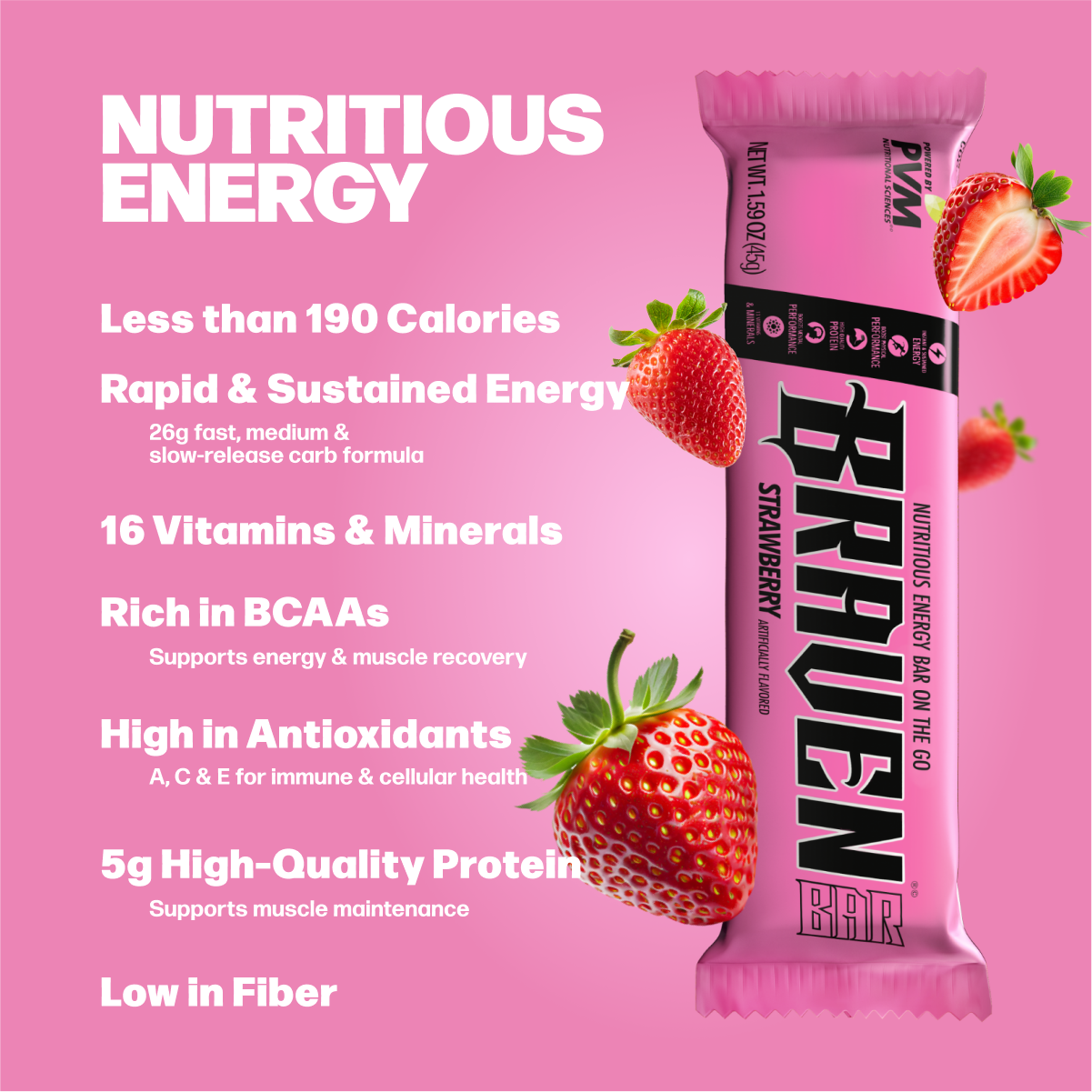 Braven Bar Strawberry Energy Bars 12 innerpacks per case 1.6 oz Product Label