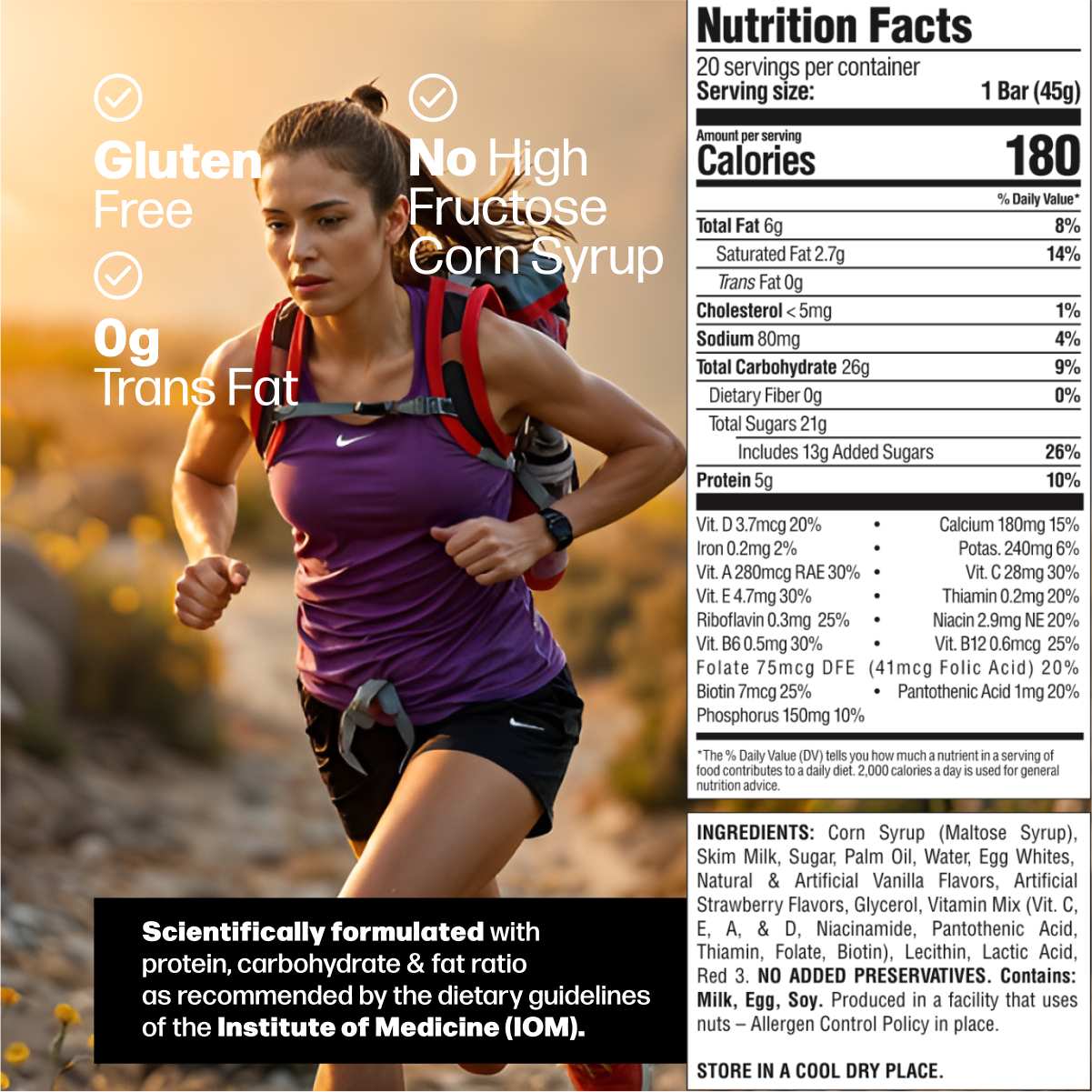 Braven Bar Strawberry Energy Bars 12 innerpacks per case 1.6 oz Nutrition Info