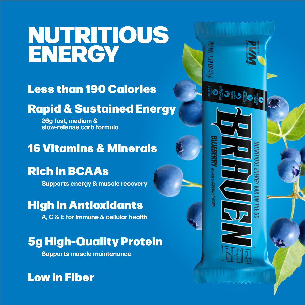Braven Bar Blueberry Energy Bars 12 innerpacks per case 1.6 oz Product Label