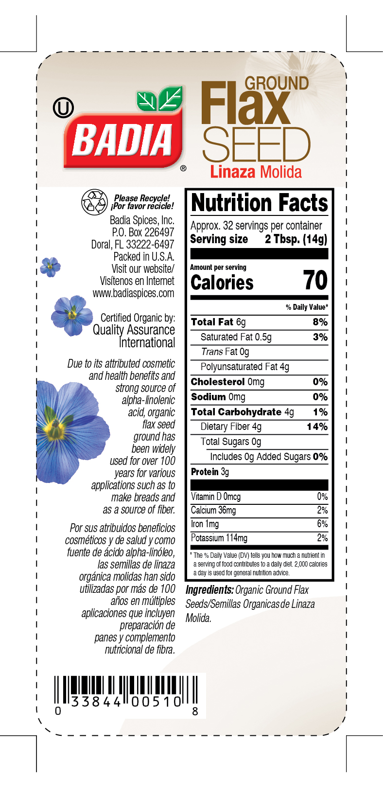 ORGANIC GROUND FLAX SEED 4 units per case 16.0 oz Product Label