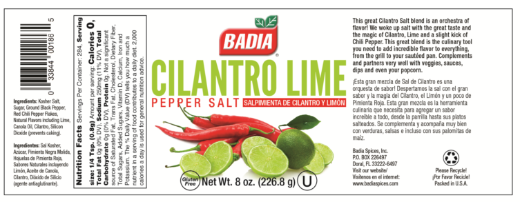 CILANTRO LIME PEPPER SALT 6 units per case 3.0 oz Product Label