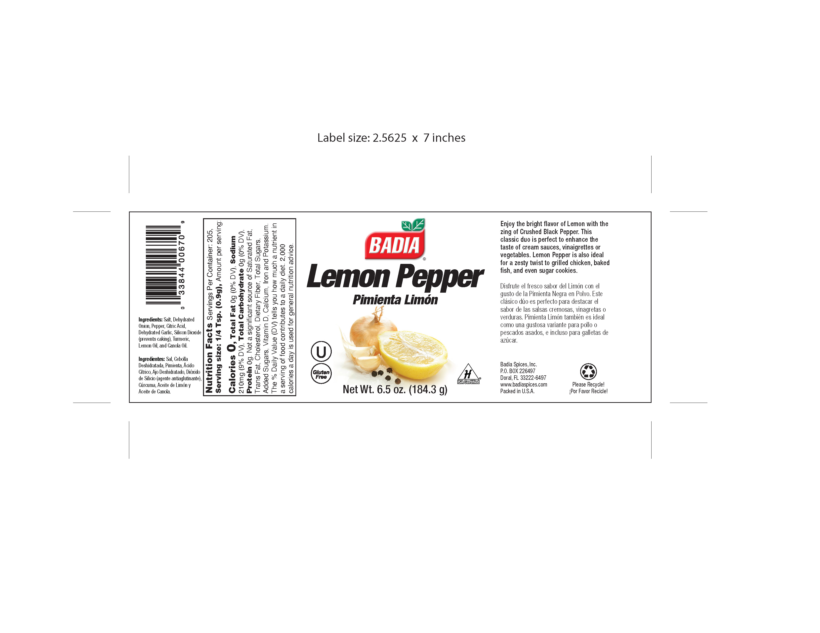 LEMON PEPPER SEASONING 6 units per case 6.5 oz Product Label