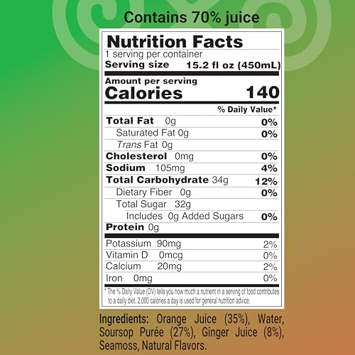 Soursop Ginger Flavored Juice Drink with Sea Moss 0 units per case 15.2 fl Nutrition Info