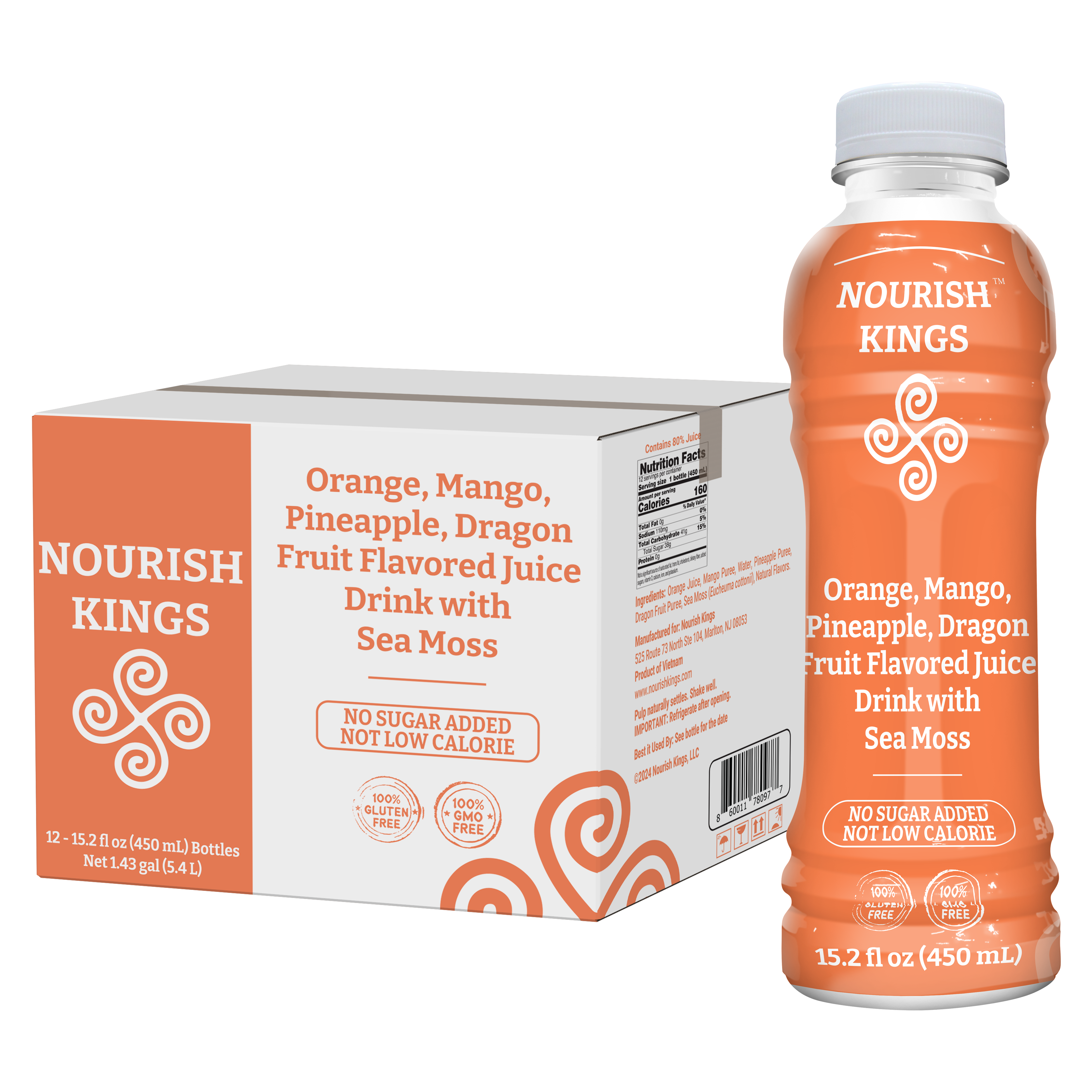 Dragon Fruit Mango Pineapple Case Flavored Juice Drink with Sea Moss 12 units per case 15.2 fl Product Label