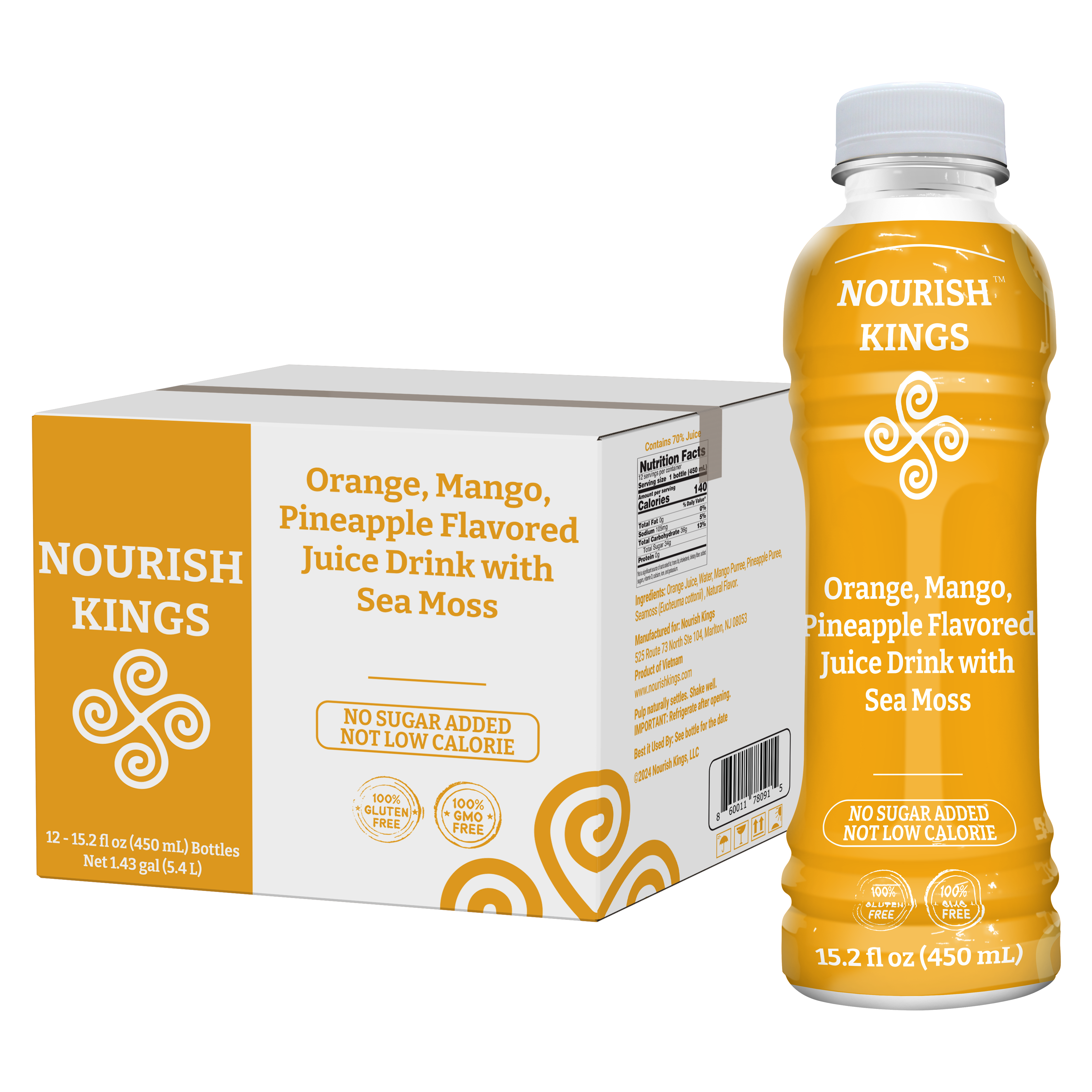 Pineapple Mango Flavored Juice Drink with Sea Moss 12 units per case 15.2 fl Product Label