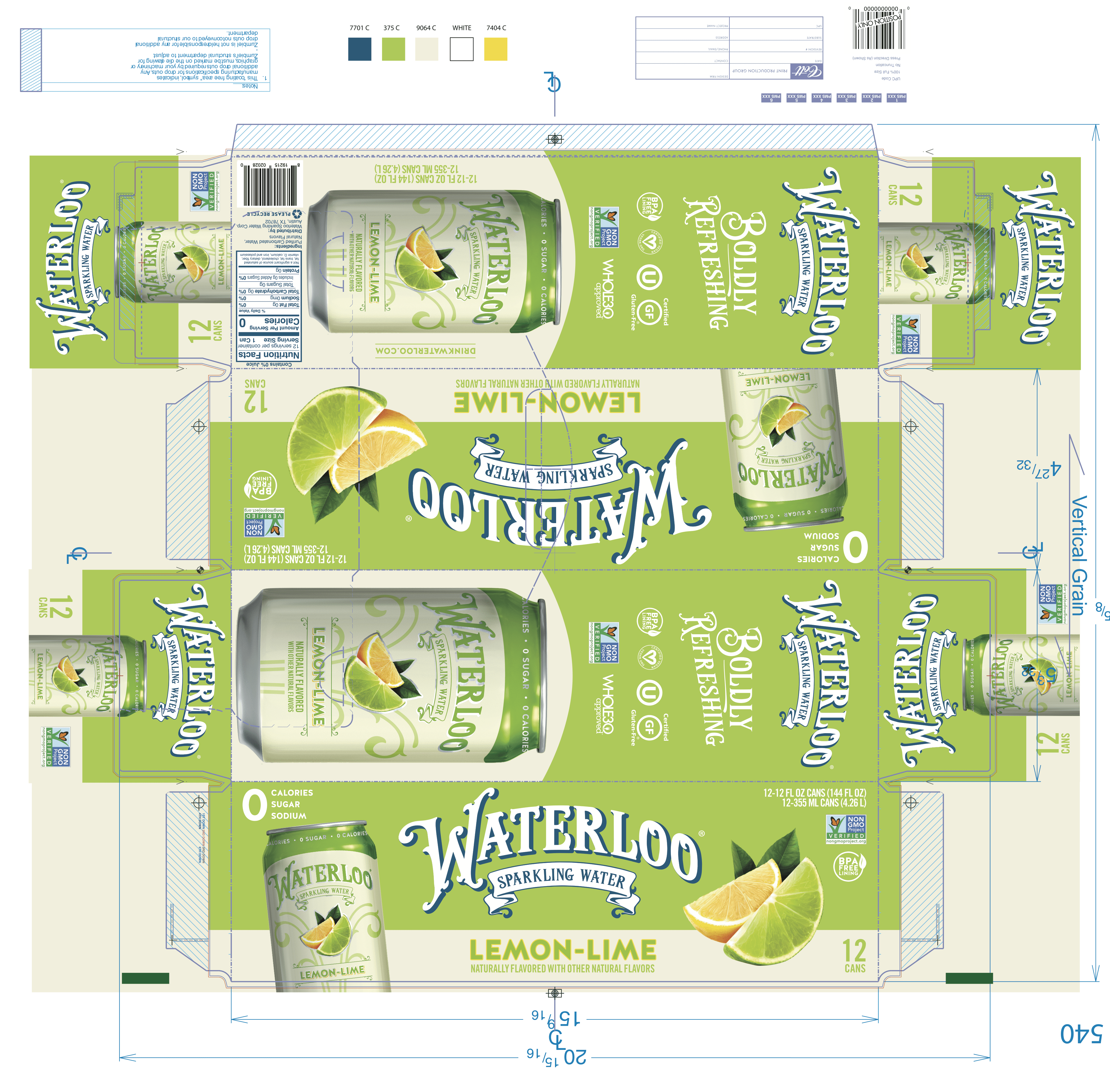 Waterloo Lemon-Lime Sparkling Water 2 innerpacks per case 144.0 fl Product Label