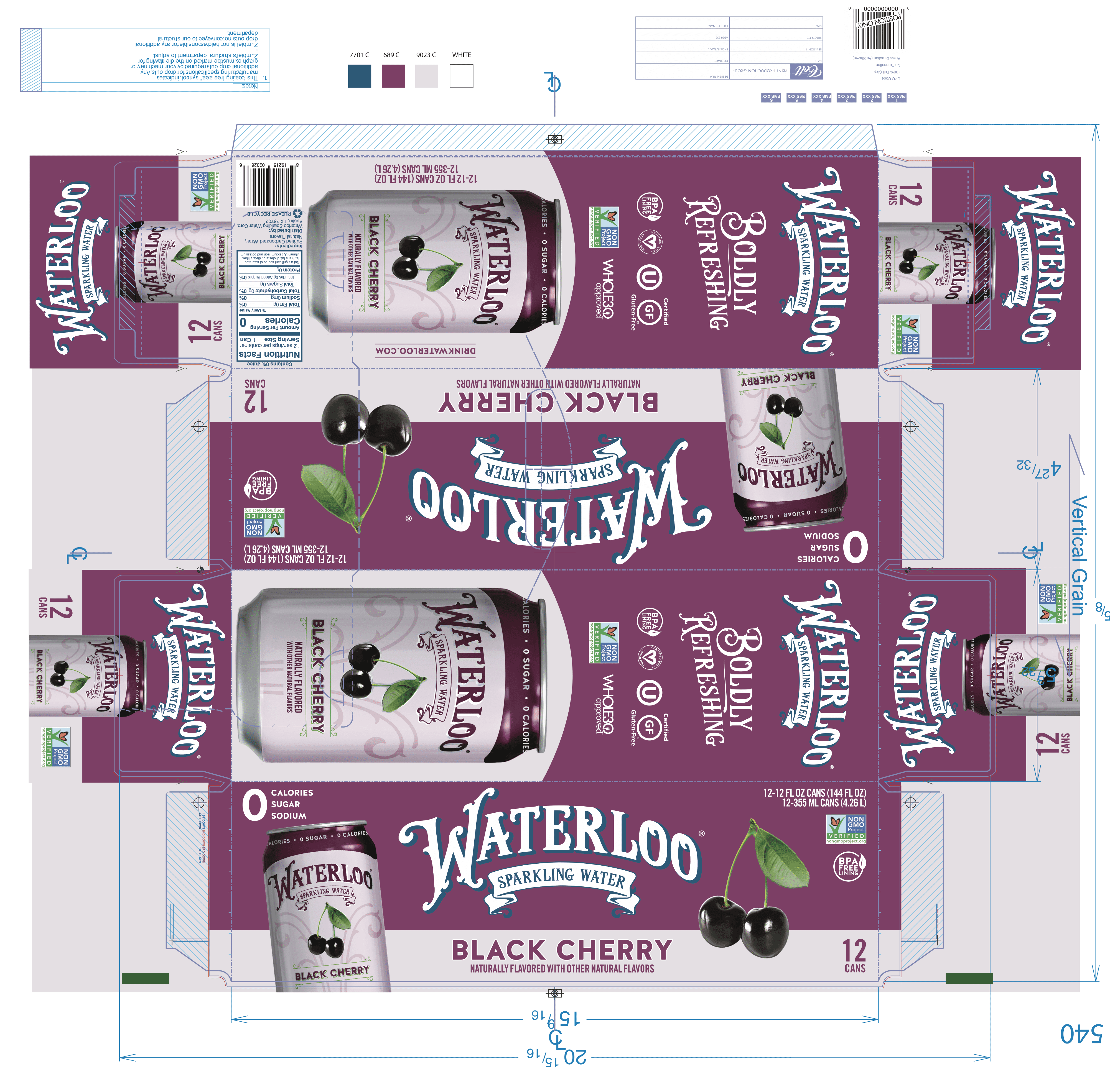 Waterloo Black Cherry Sparkling Water 2 innerpacks per case 144.0 fl Product Label
