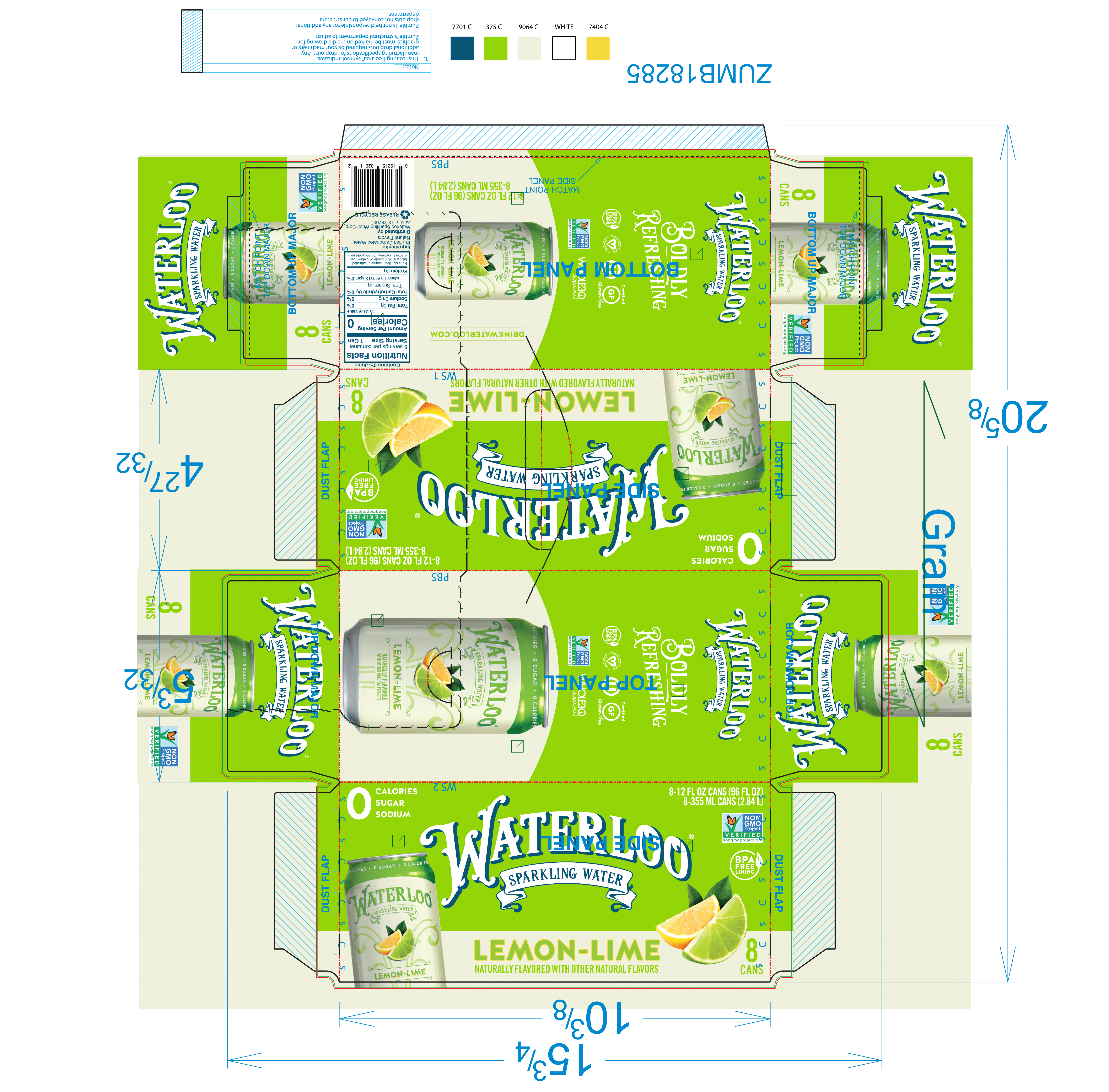 Waterloo Lemon-Lime Sparkling Water 3 innerpacks per case 96.0 fl Product Label