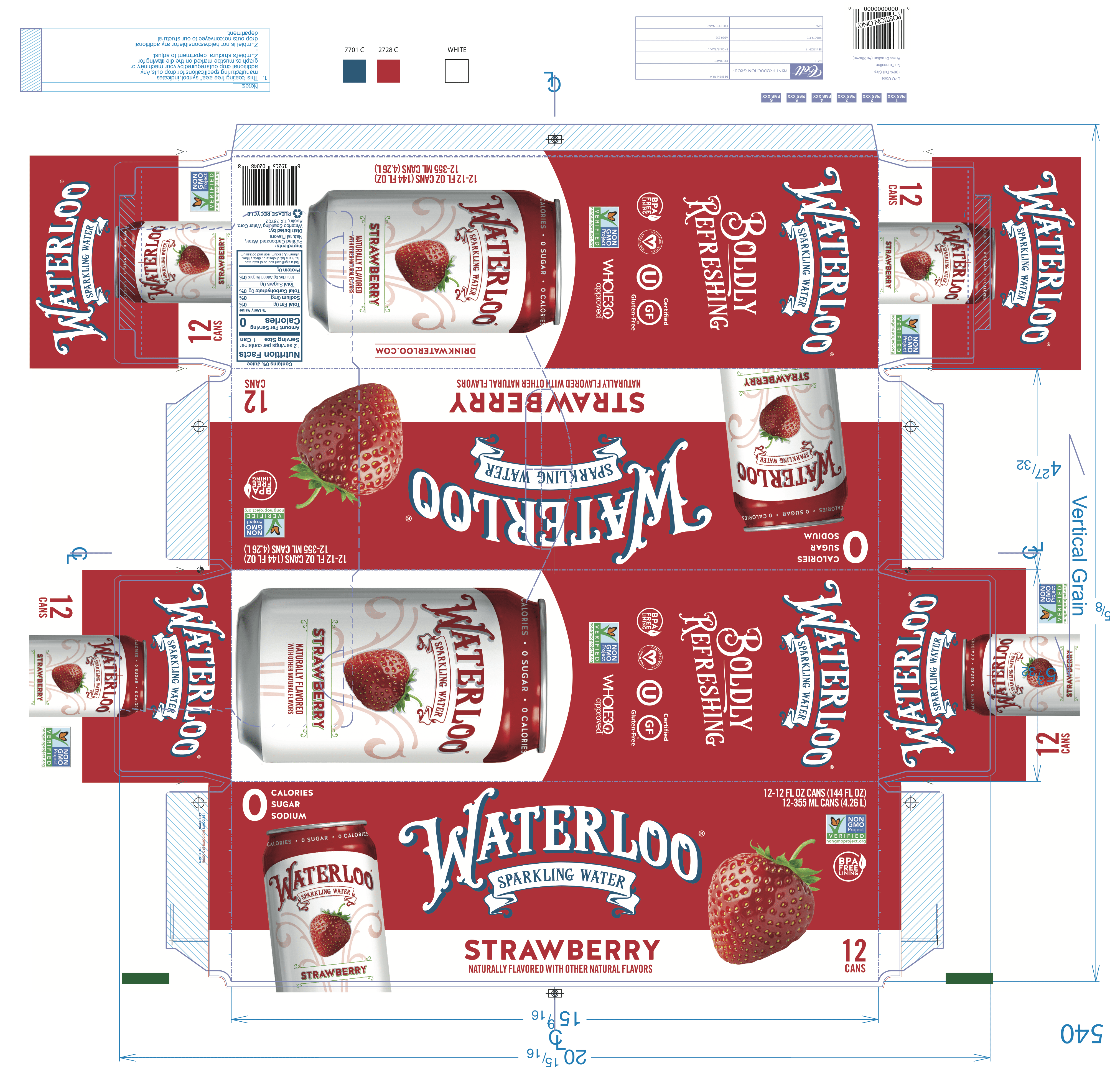 Waterloo Strawberry Sparkling Water 2 innerpacks per case 144.0 fl Product Label