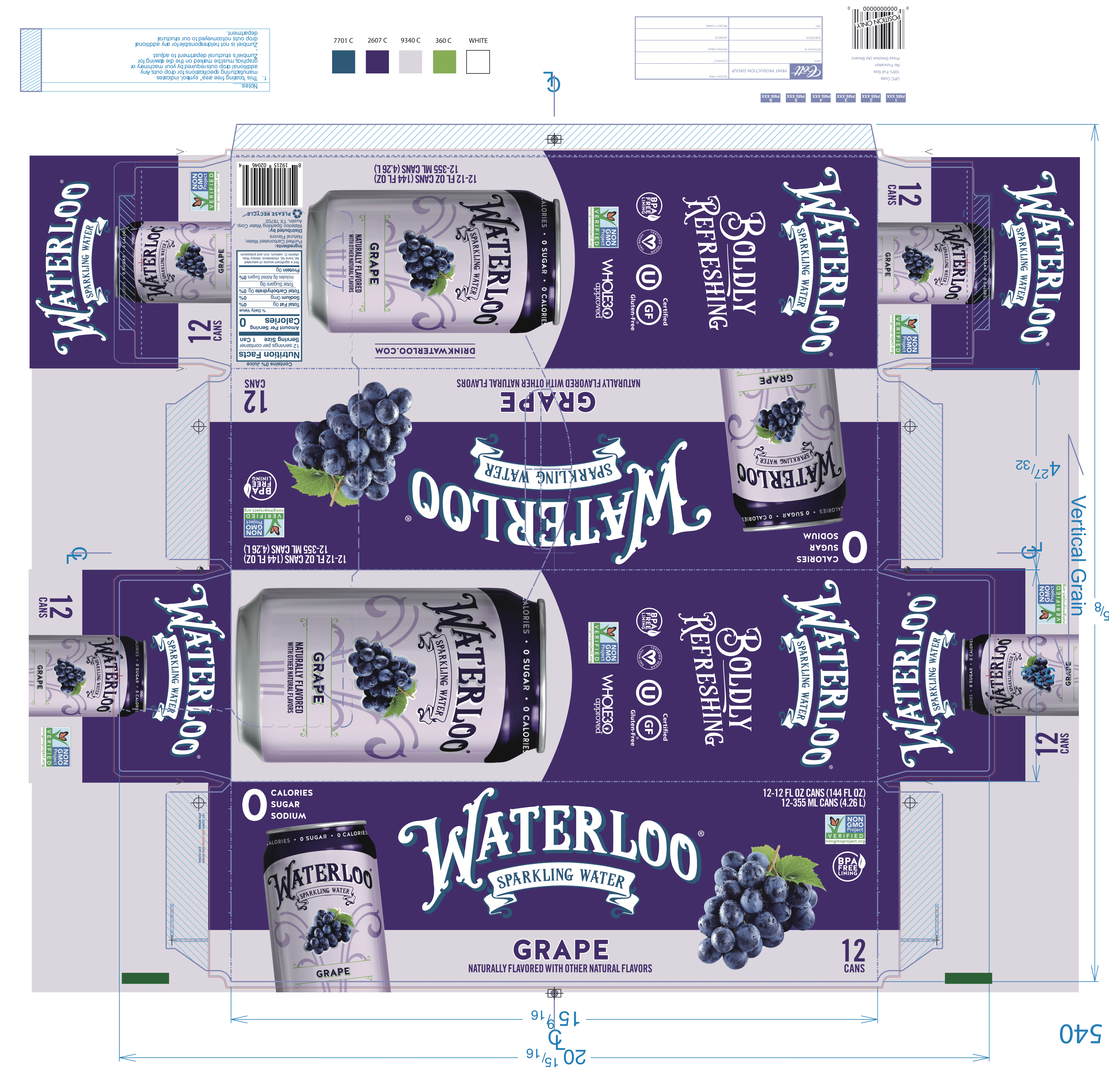 Waterloo Grape Sparkling Water 2 innerpacks per case 144.0 fl Product Label