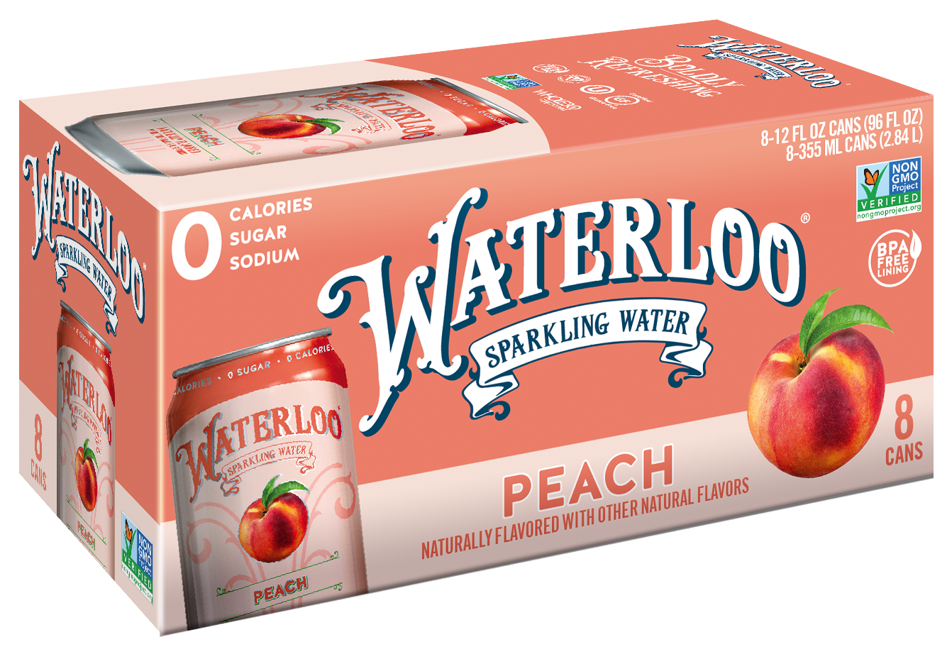 Waterloo Peach Sparkling Water 3 innerpacks per case 96.0 fl