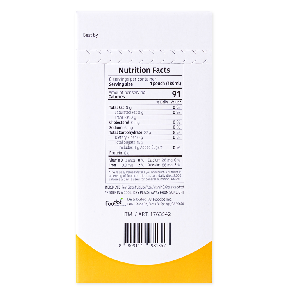 Korea Pear Juice 8 units per case 48.7 fl Nutrition Info