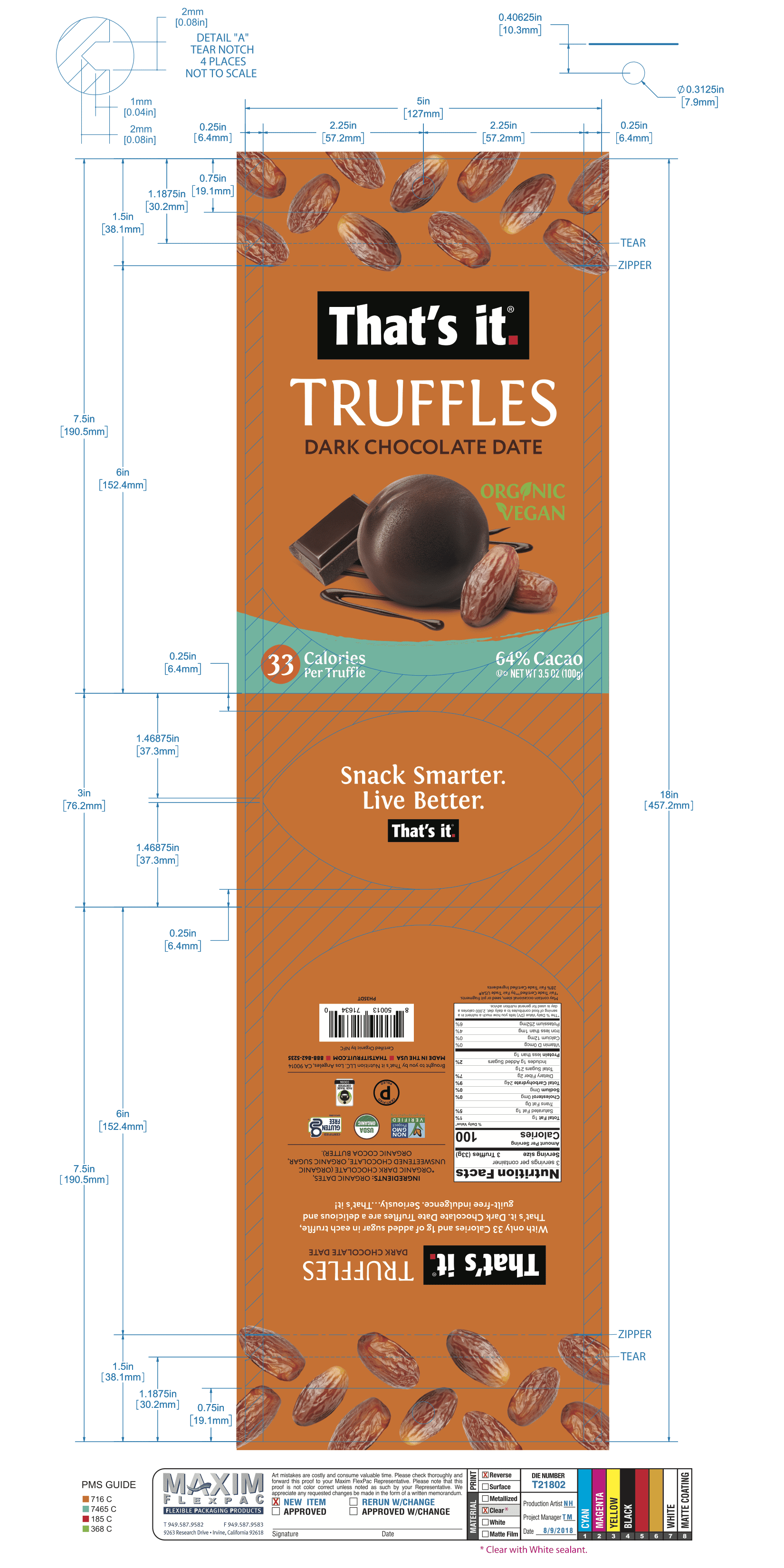 That's It Truffles Organic Dark Chocolate Date 6 units per case 3.5 oz Product Label