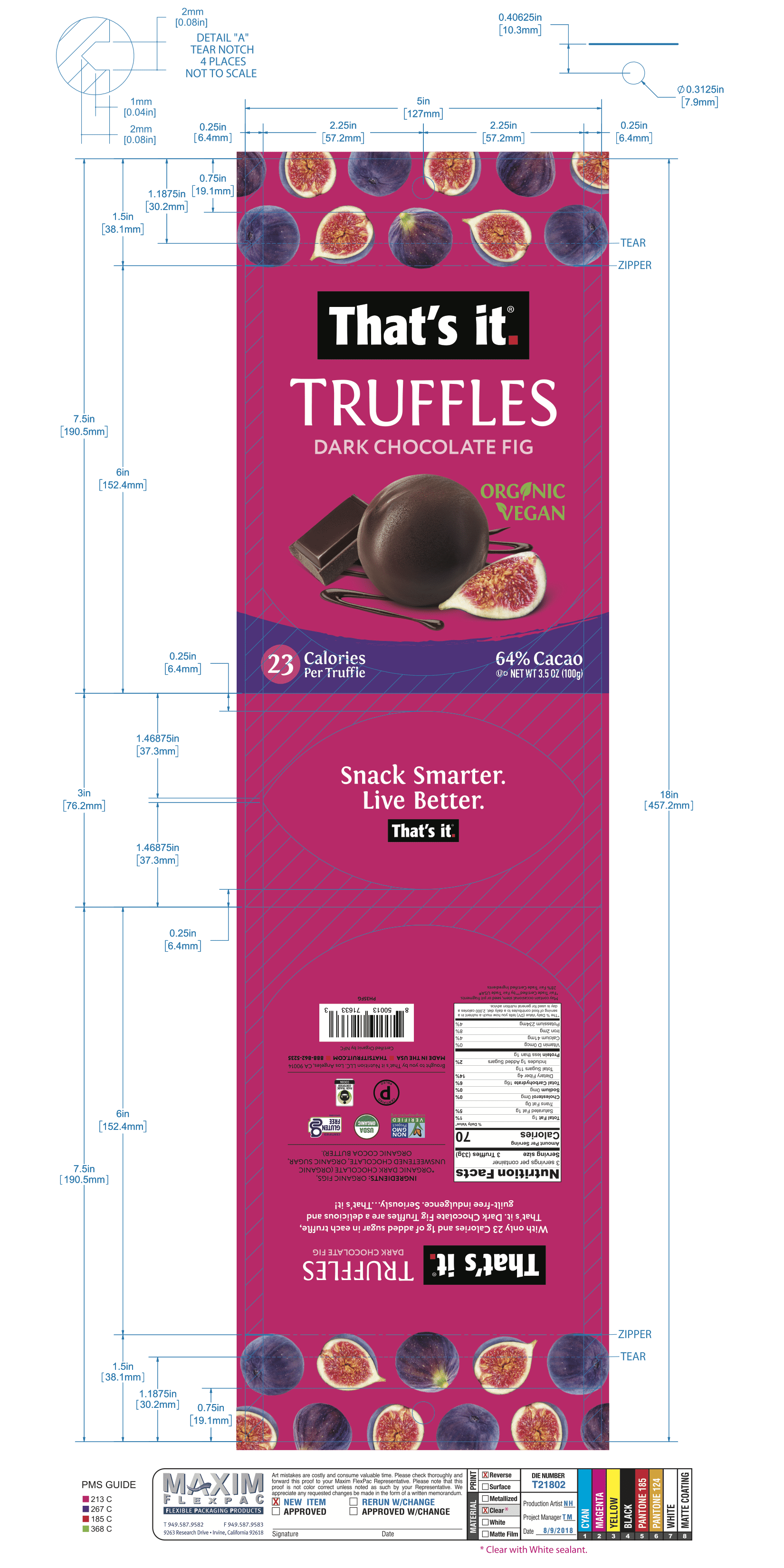 That's It Truffles Organic Dark Chocolate Fig 6 units per case 3.5 oz Product Label