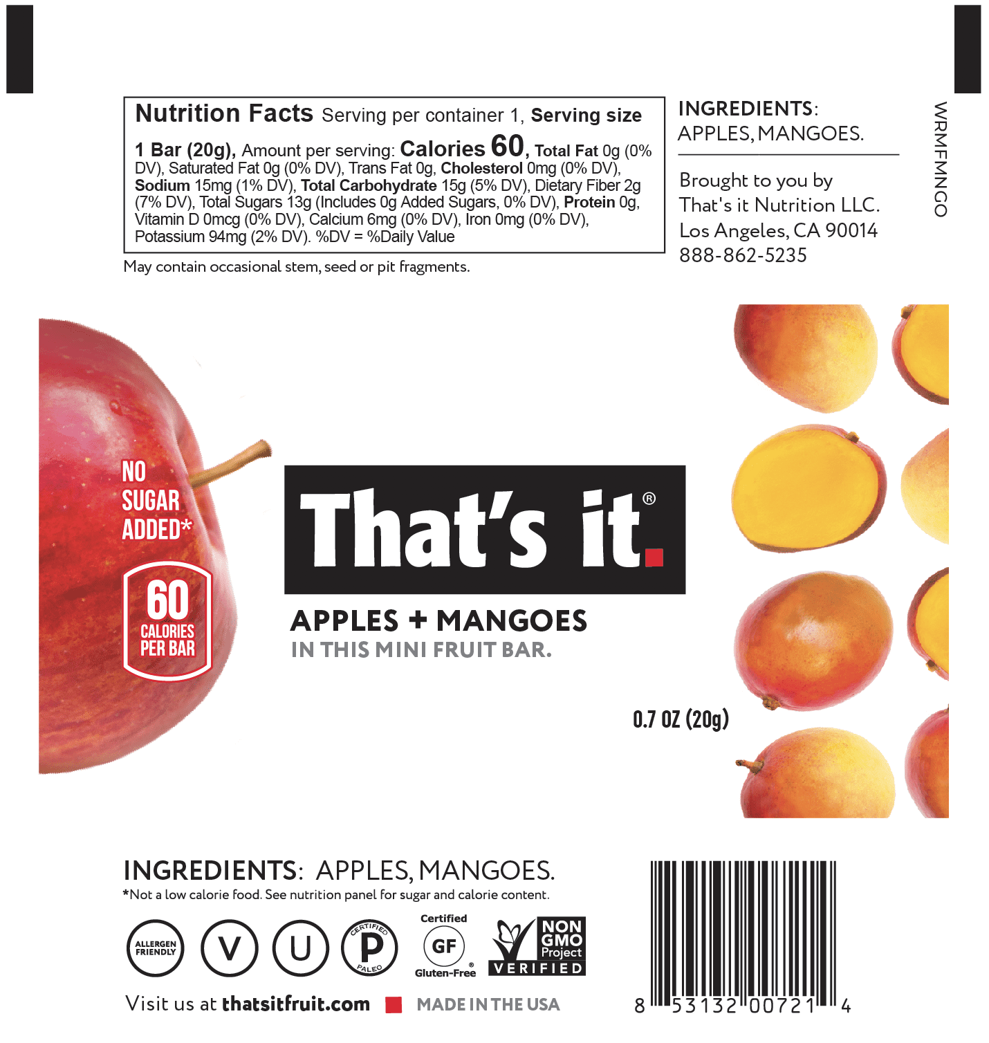 That's It Mini Fruit Bar Apple + Mango 50 units per case 0.7 oz Product Label