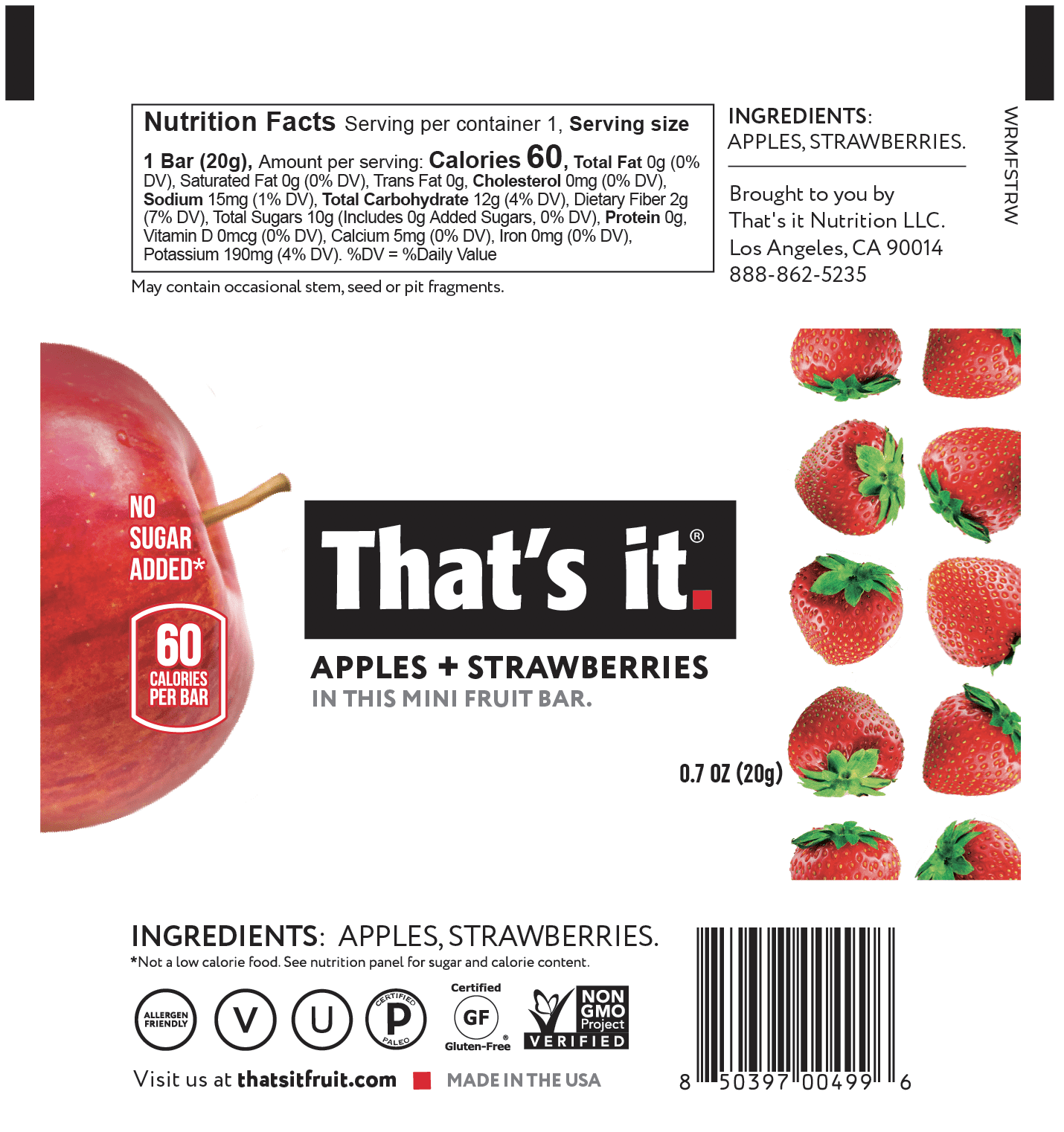 That's It Mini Fruit Bar Apple + Strawberry 50 units per case 0.7 oz Product Label