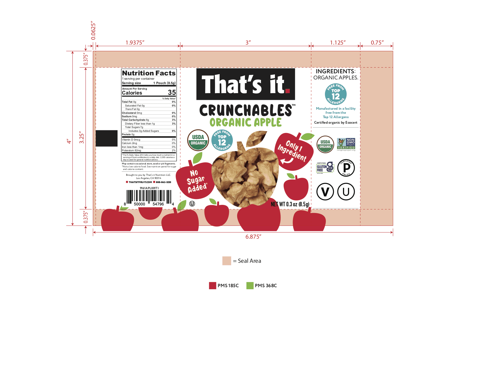 That's It Crunchables Organic Apple 6 innerpacks per case 2.4 oz Product Label