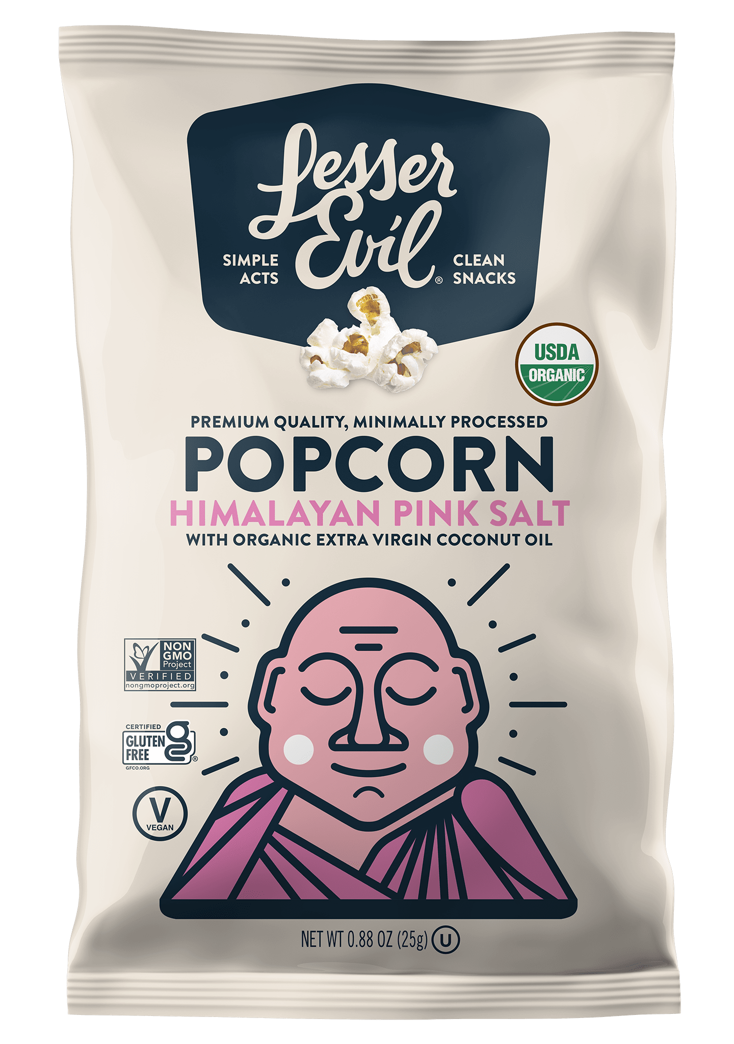 LesserEvil, Organic Popcorn Himalayan Pink Salt 18 units per case 0.9 oz
