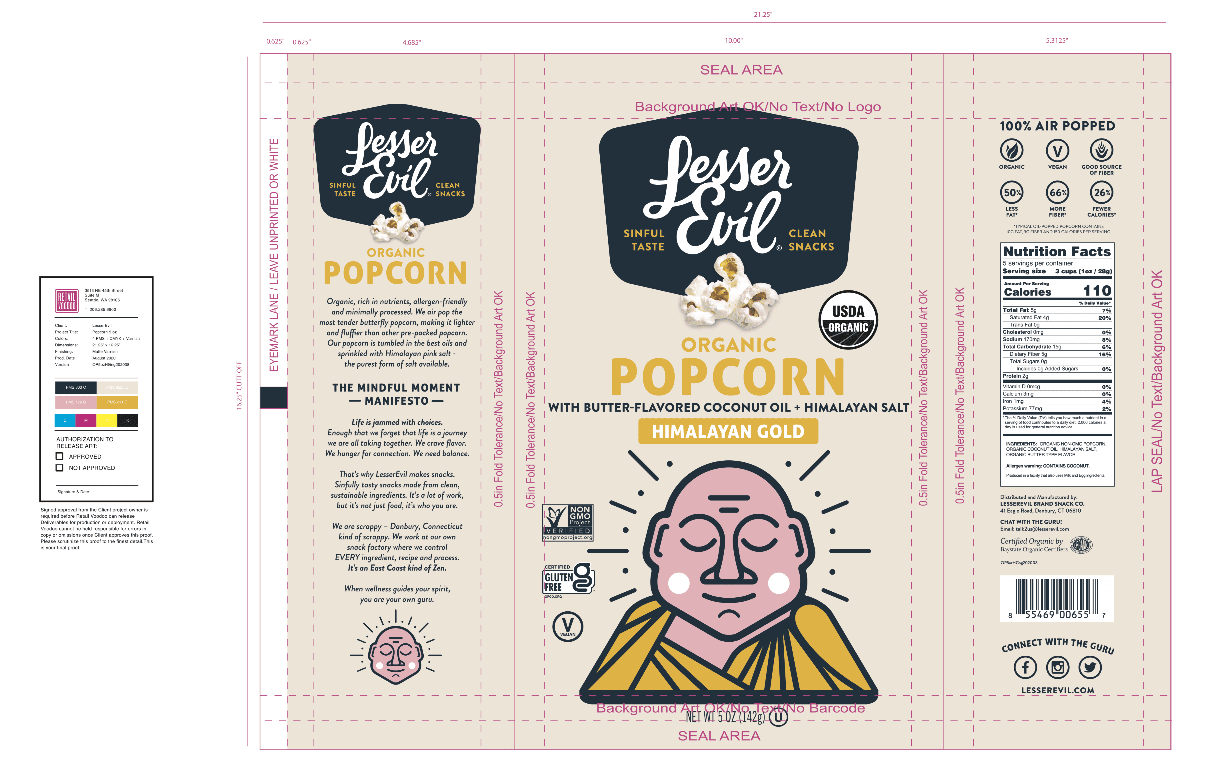 LesserEvil, Organic Popcorn Himalayan Gold 12 units per case 4.6 oz Product Label