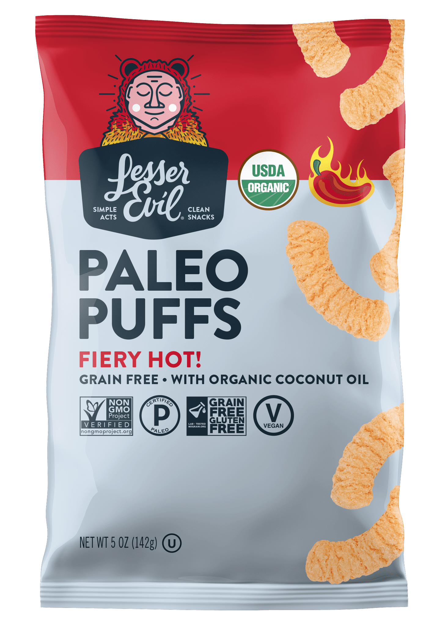 LesserEvil, Paleo Puffs Fiery Hot 9 units per case 5.0 oz