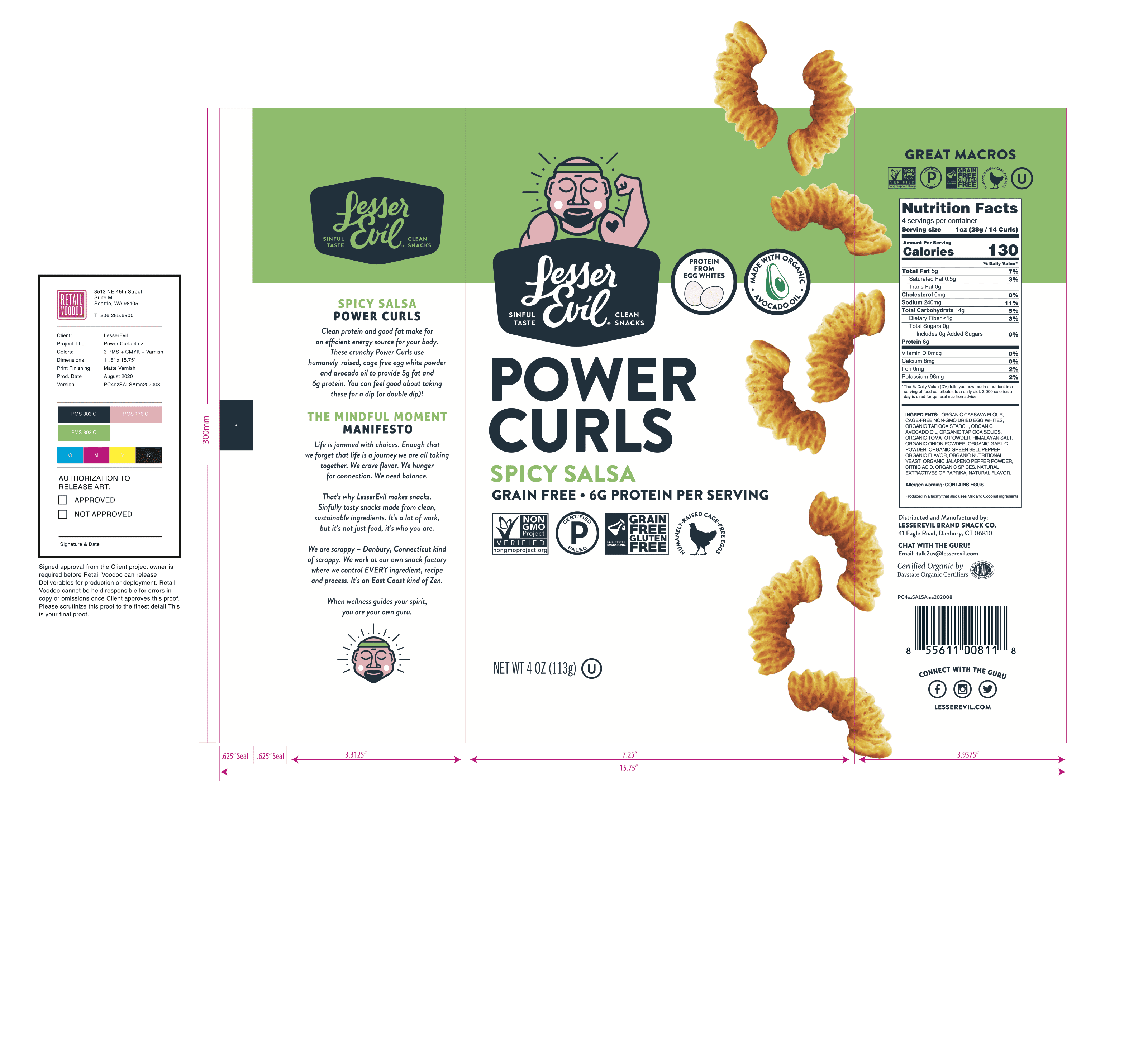 LesserEvil, Power Curls Spicy Salsa 9 units per case 4.0 oz Product Label
