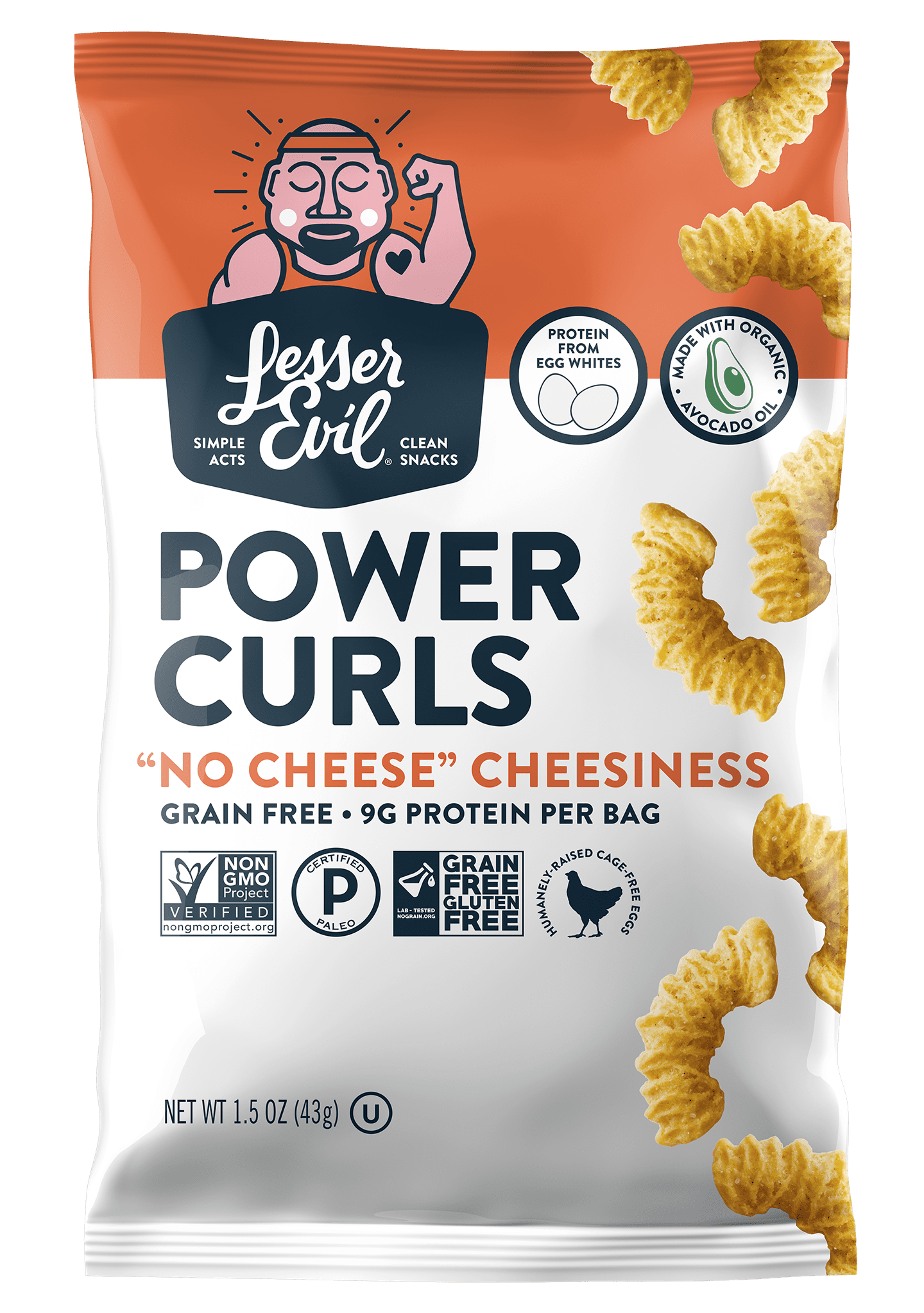 ''''LesserEvil, Power Curls ''''No Cheese'''' Cheesiness'''' 24 units per case 1.5 oz