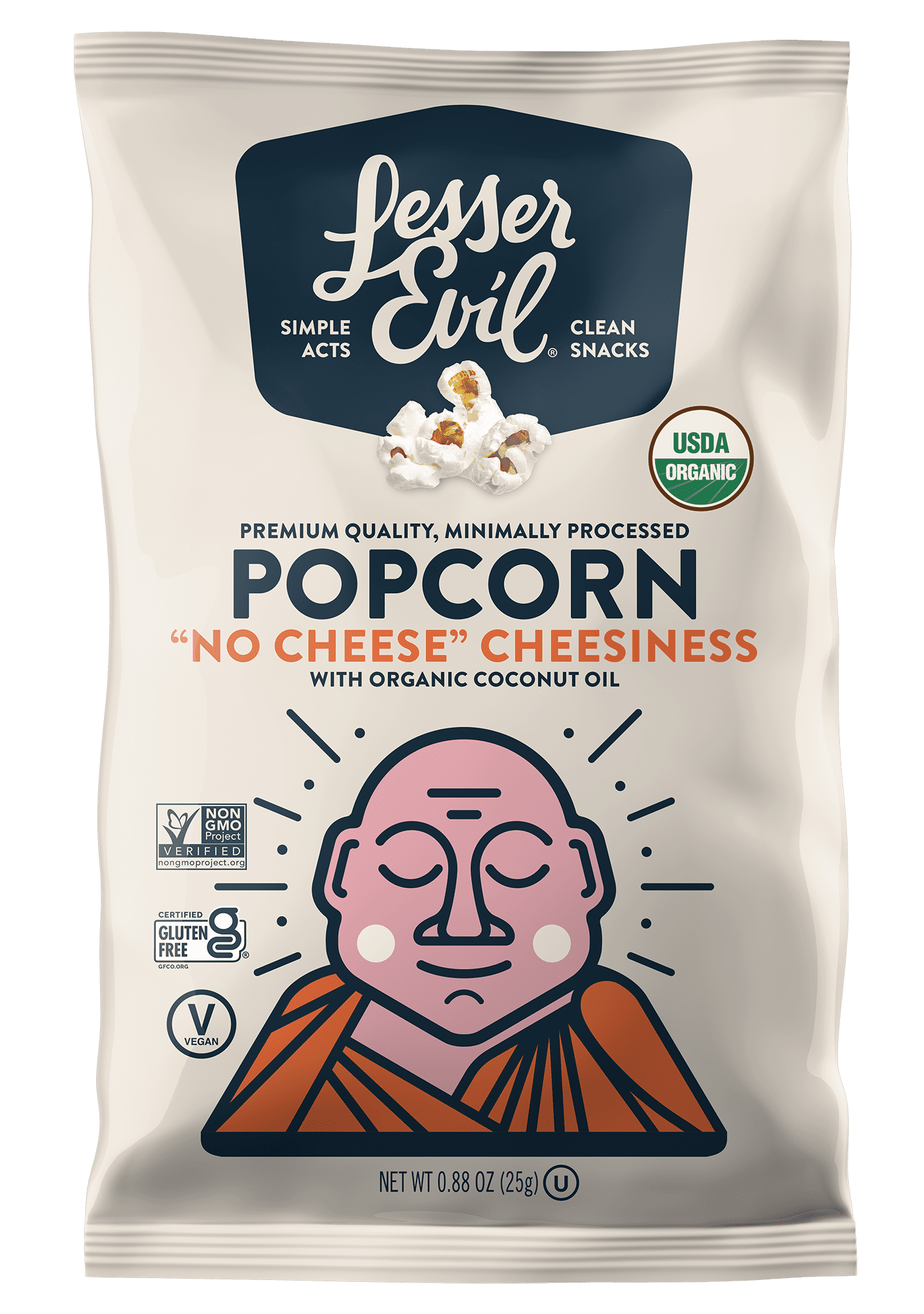 LesserEvil, Organic Popcorn ''no Cheese'' Cheesiness 18 units per case 0.9 oz