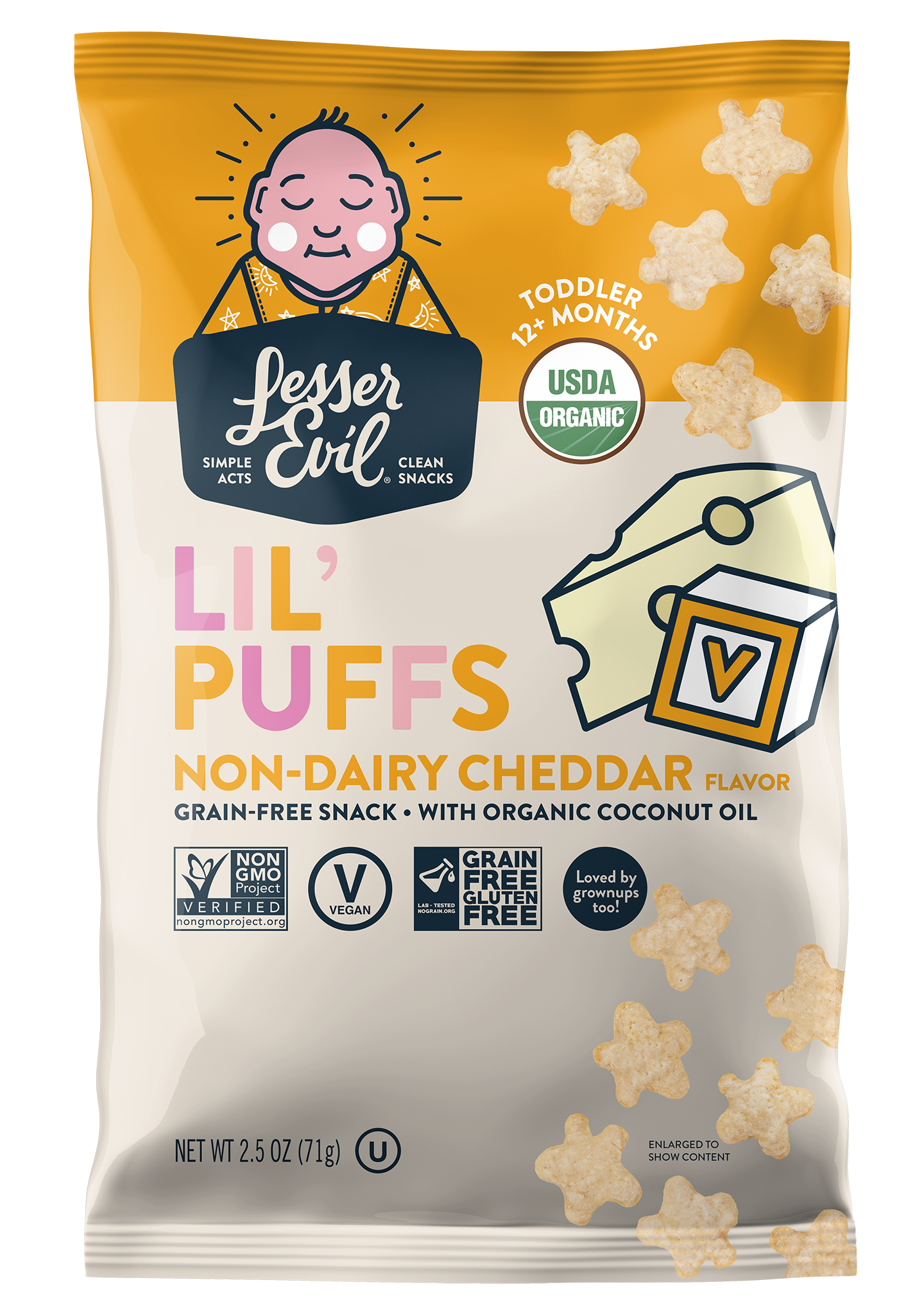 LesserEvil Lil Puffs, non-Dairy Cheddar 4 innerpacks per case 2.5 oz
