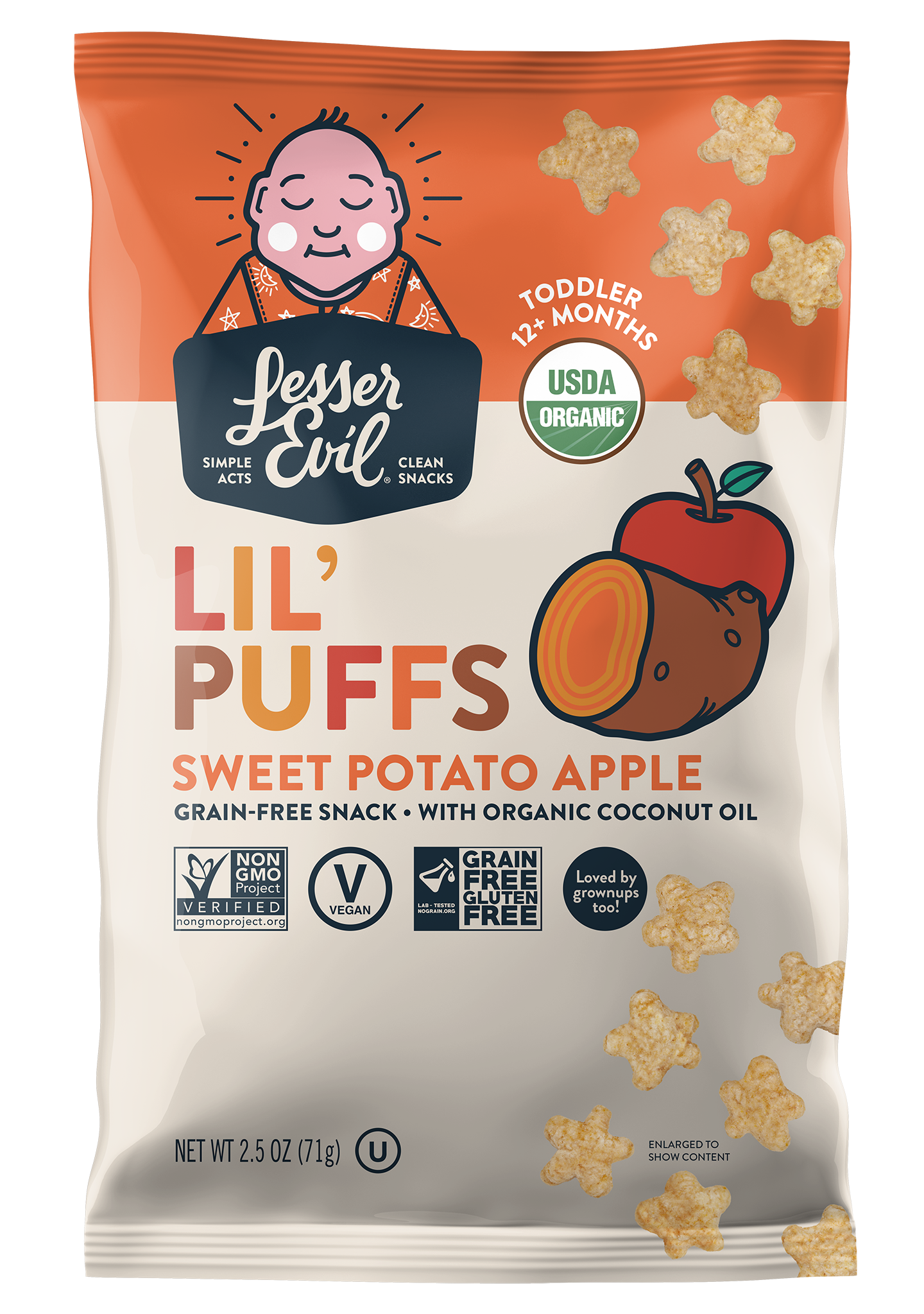 LesserEvil Lil Puffs, Sweet Potato Apple 4 innerpacks per case 2.5 oz