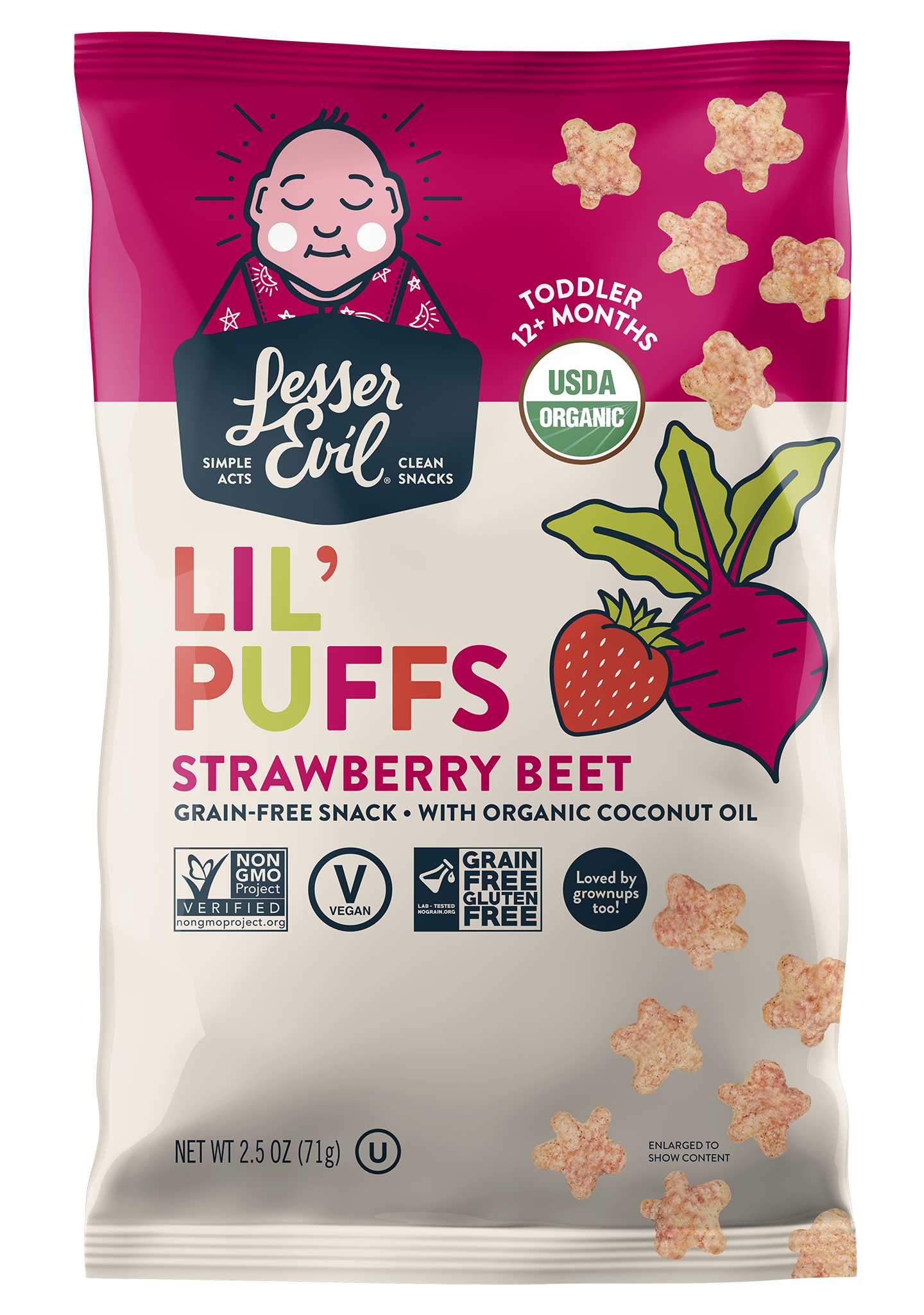 LesserEvil Lil Puffs, Strawberry Beet 4 innerpacks per case 2.5 oz