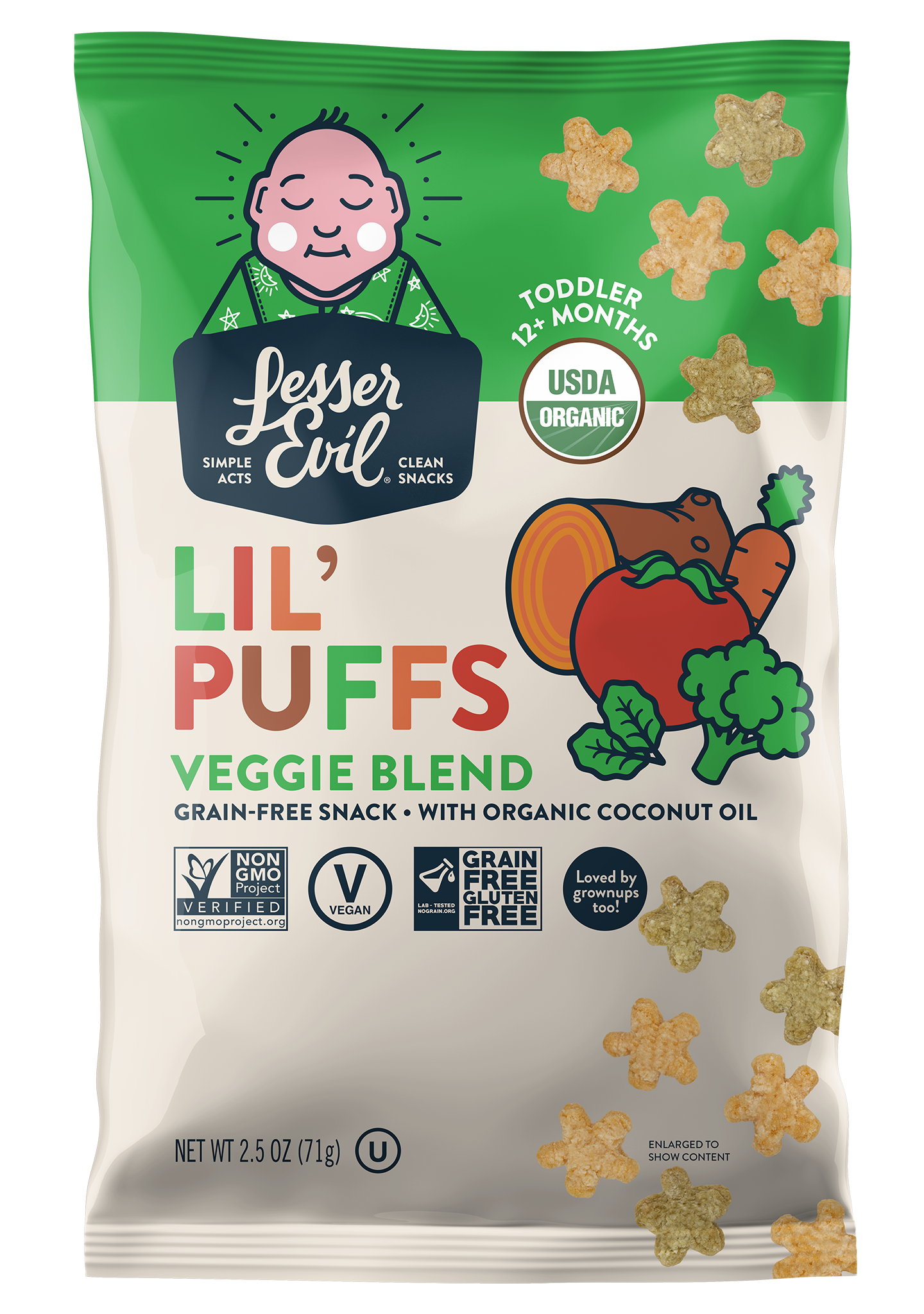 LesserEvil Lil Puffs, Veggie 4 innerpacks per case 2.5 oz