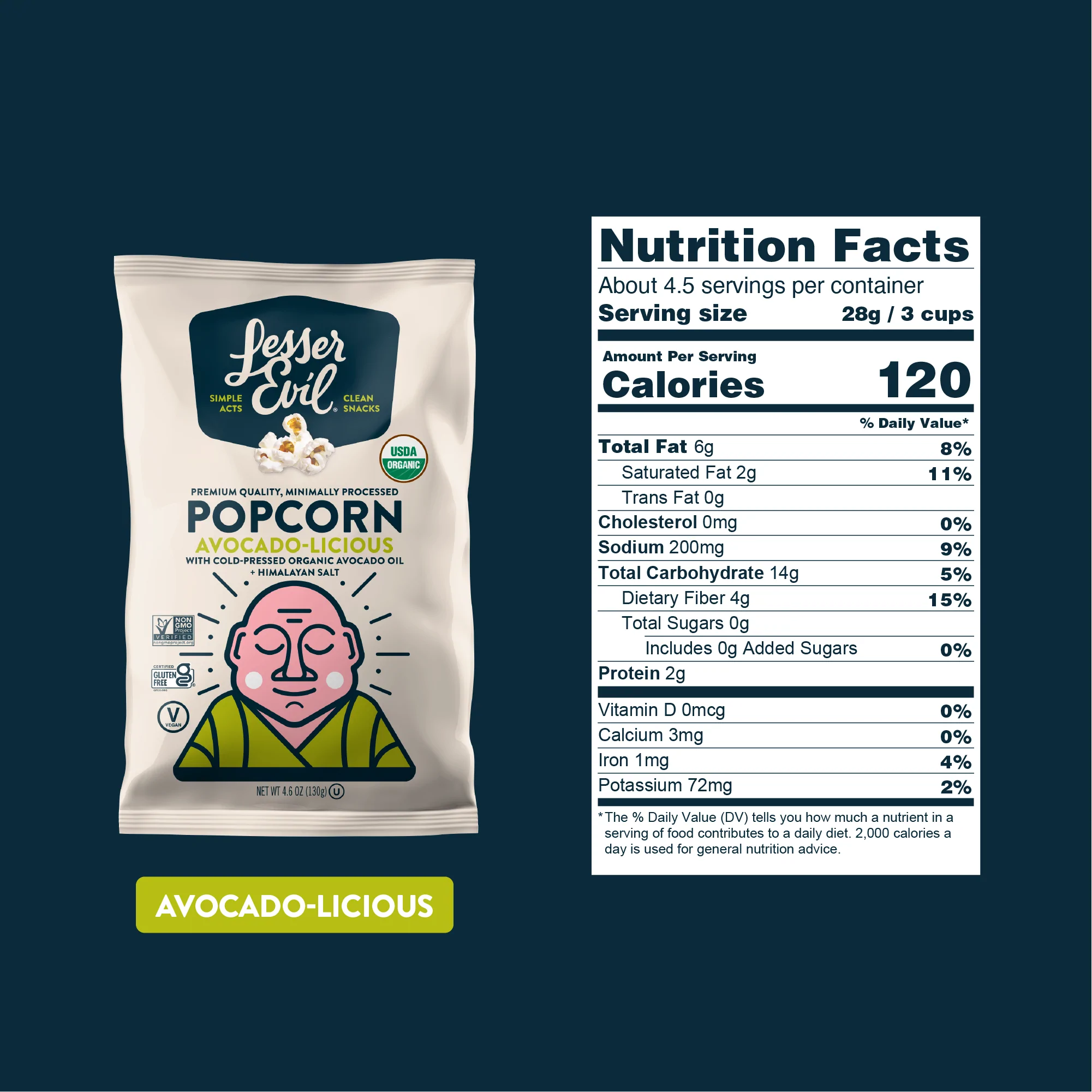 LesserEvil, Organic Popcorn Avocadolicious 12 units per case 4.6 oz