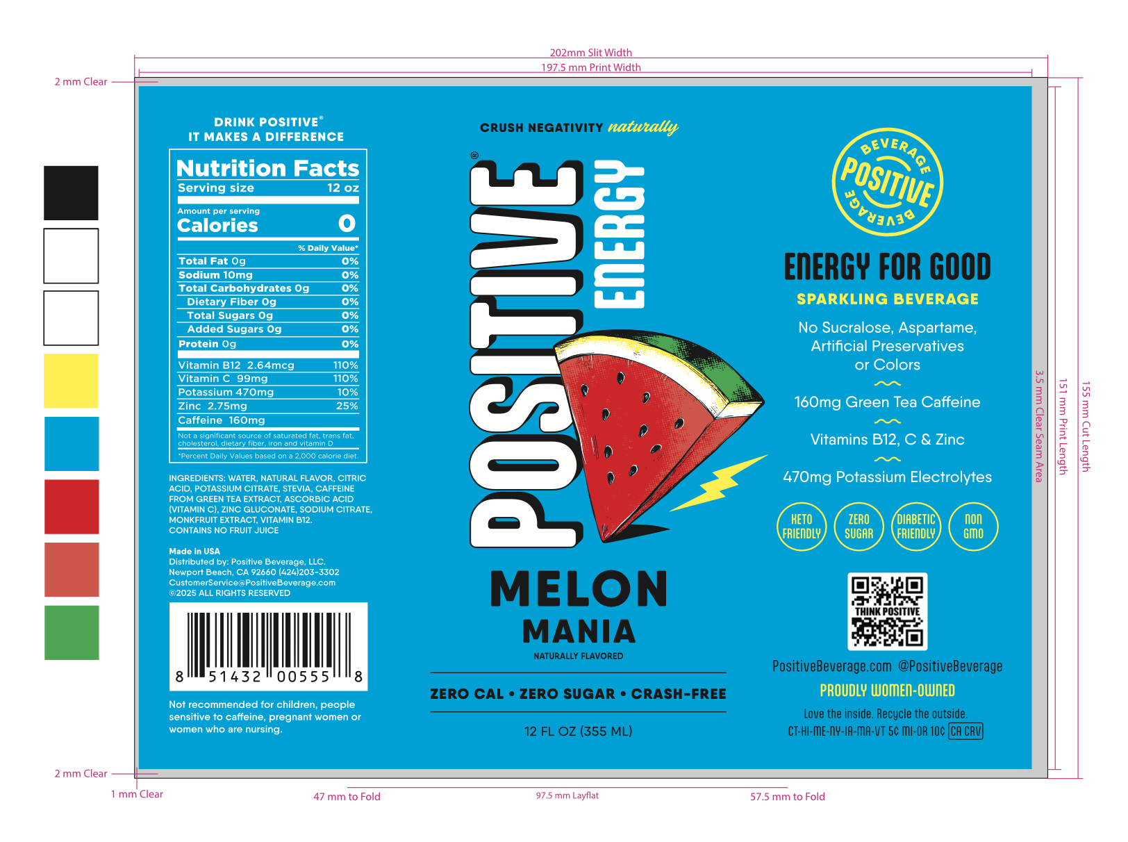 Positive Energy Melon Mania 12 units per case 12.0 fl Product Label