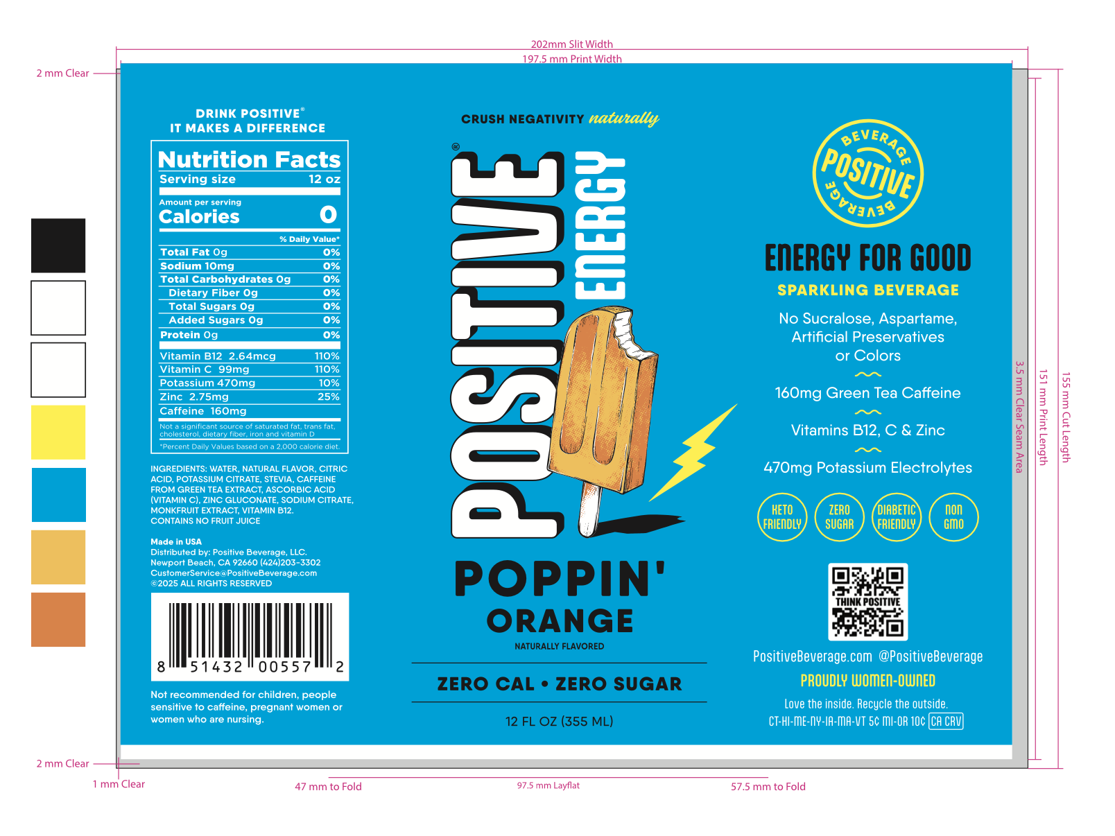 Positive Energy Poppin Orange 12 units per case 12.0 fl Product Label