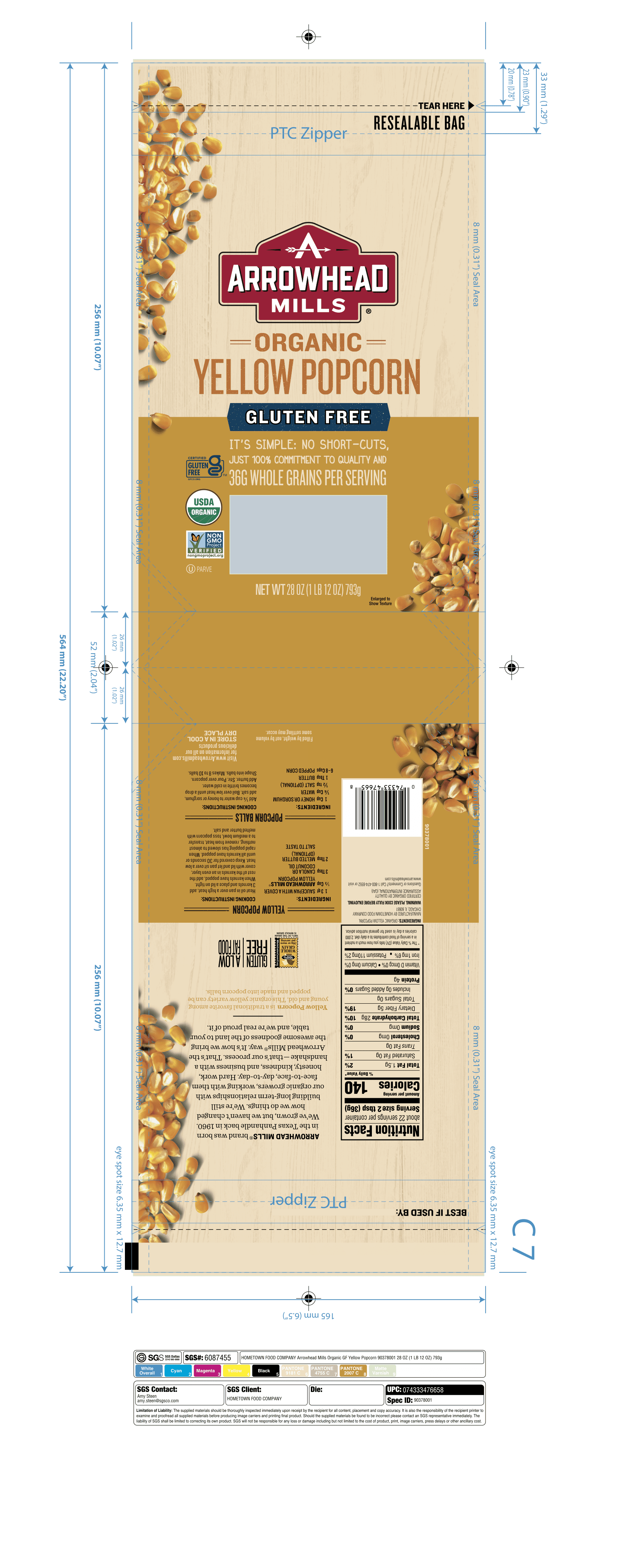 Arrowhead Mills Yellow Popcorn 6 units per case 28.0 oz Product Label