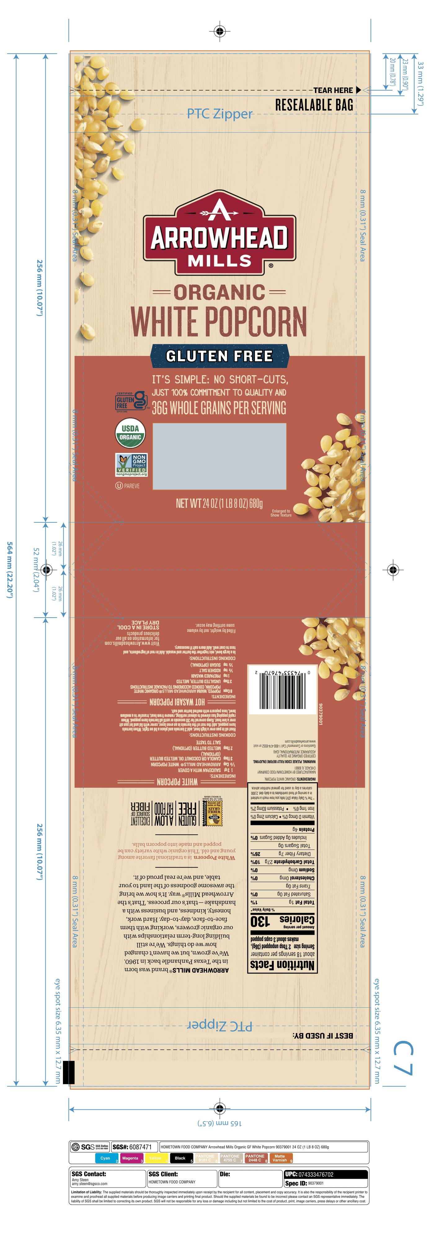 Arrowhead Mills White Popcorn 6 units per case 24.0 oz Product Label