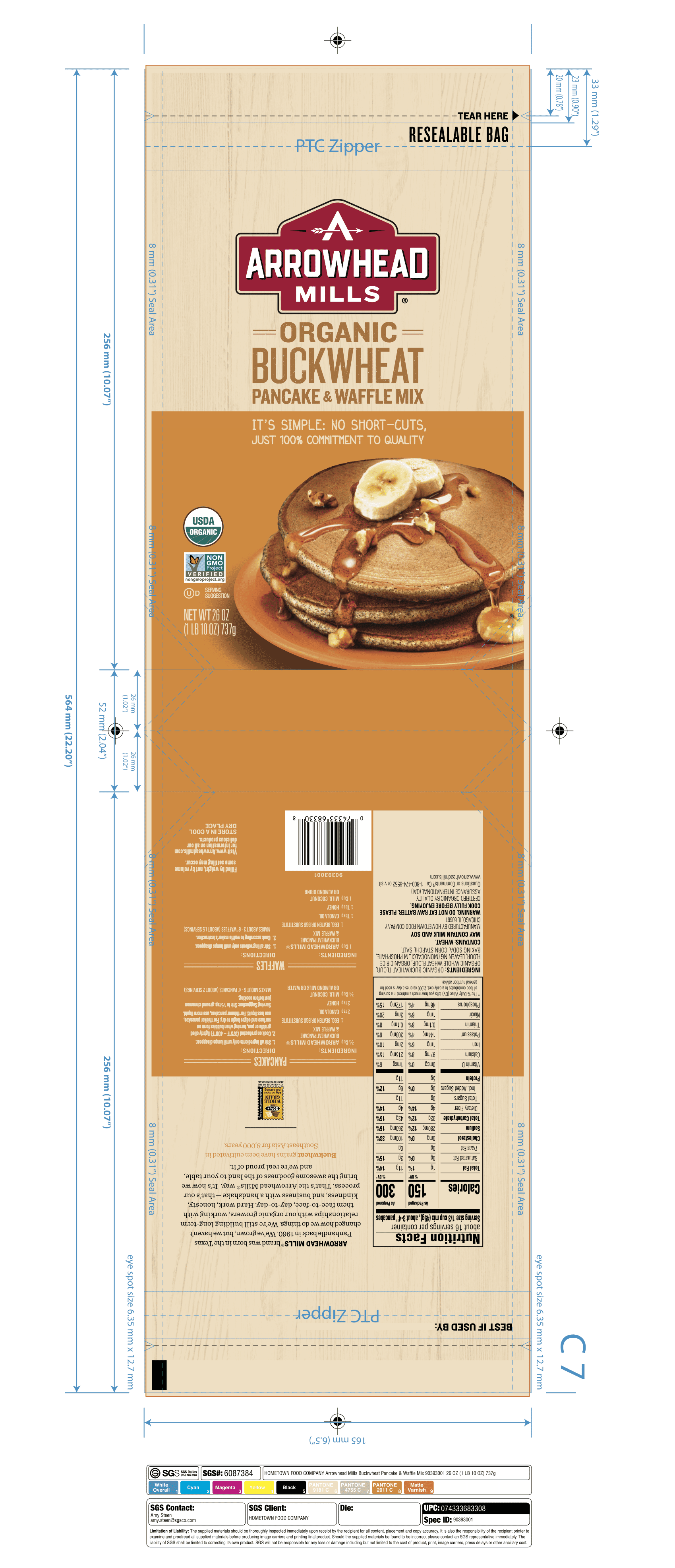 Arrowhead Mills Buckwheat Pancake & Waffle Mix 6 units per case 26.0 oz Product Label